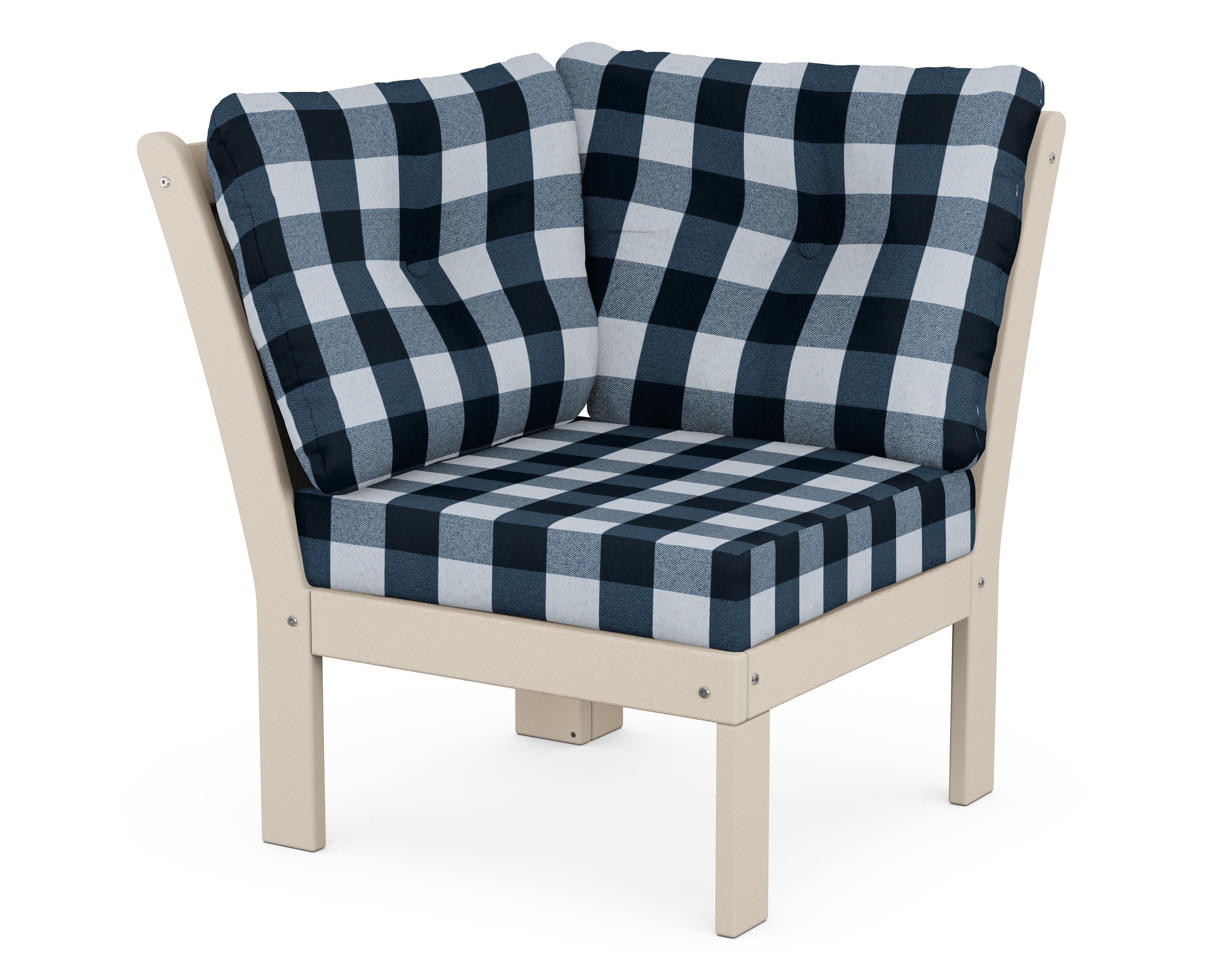 Vineyard Modular Corner Chair in Sand / Buffalo Plaid Marine Indigo