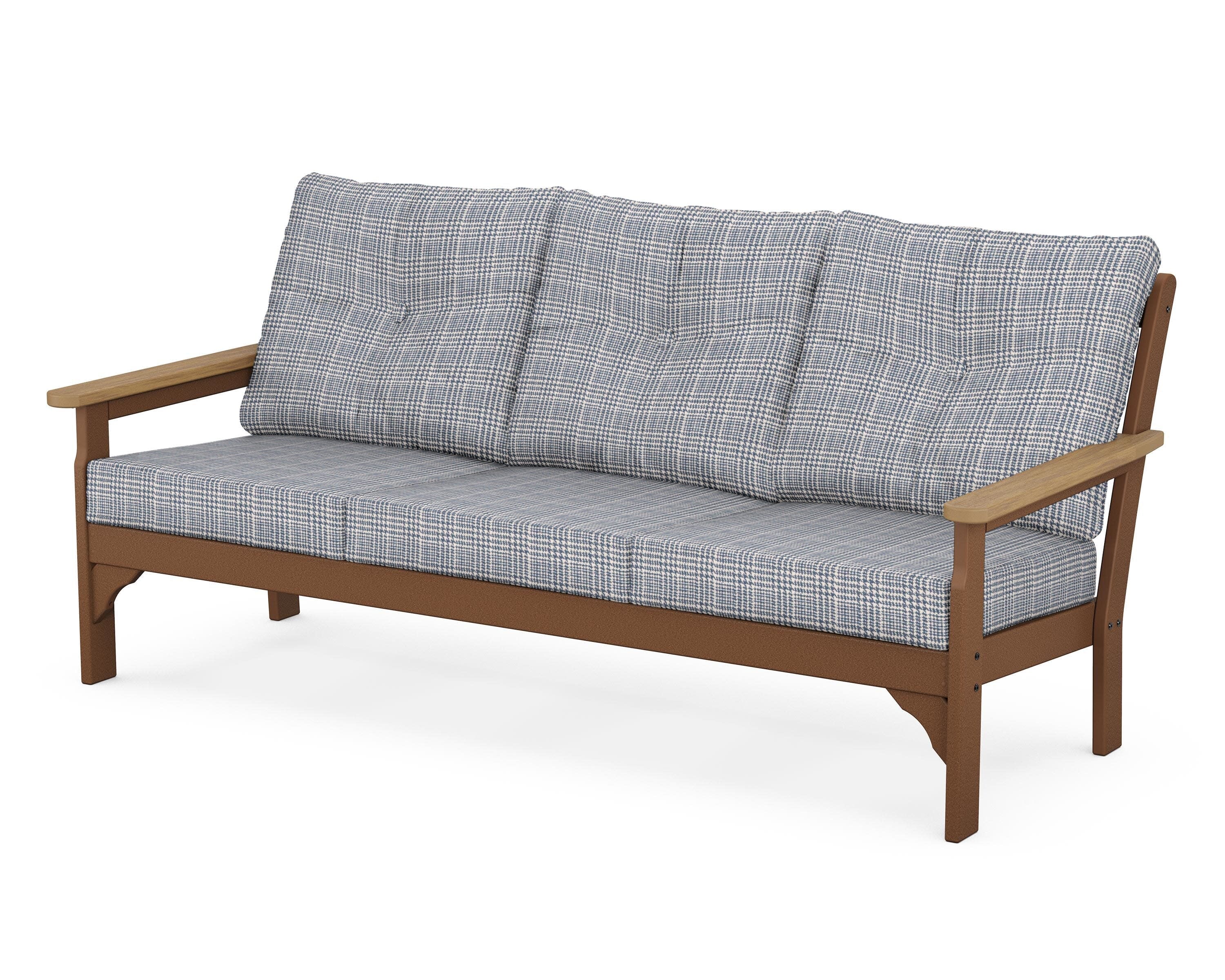 Vineyard Deep Seating Sofa in Teak / Natural / Houndstooth Sky Blue