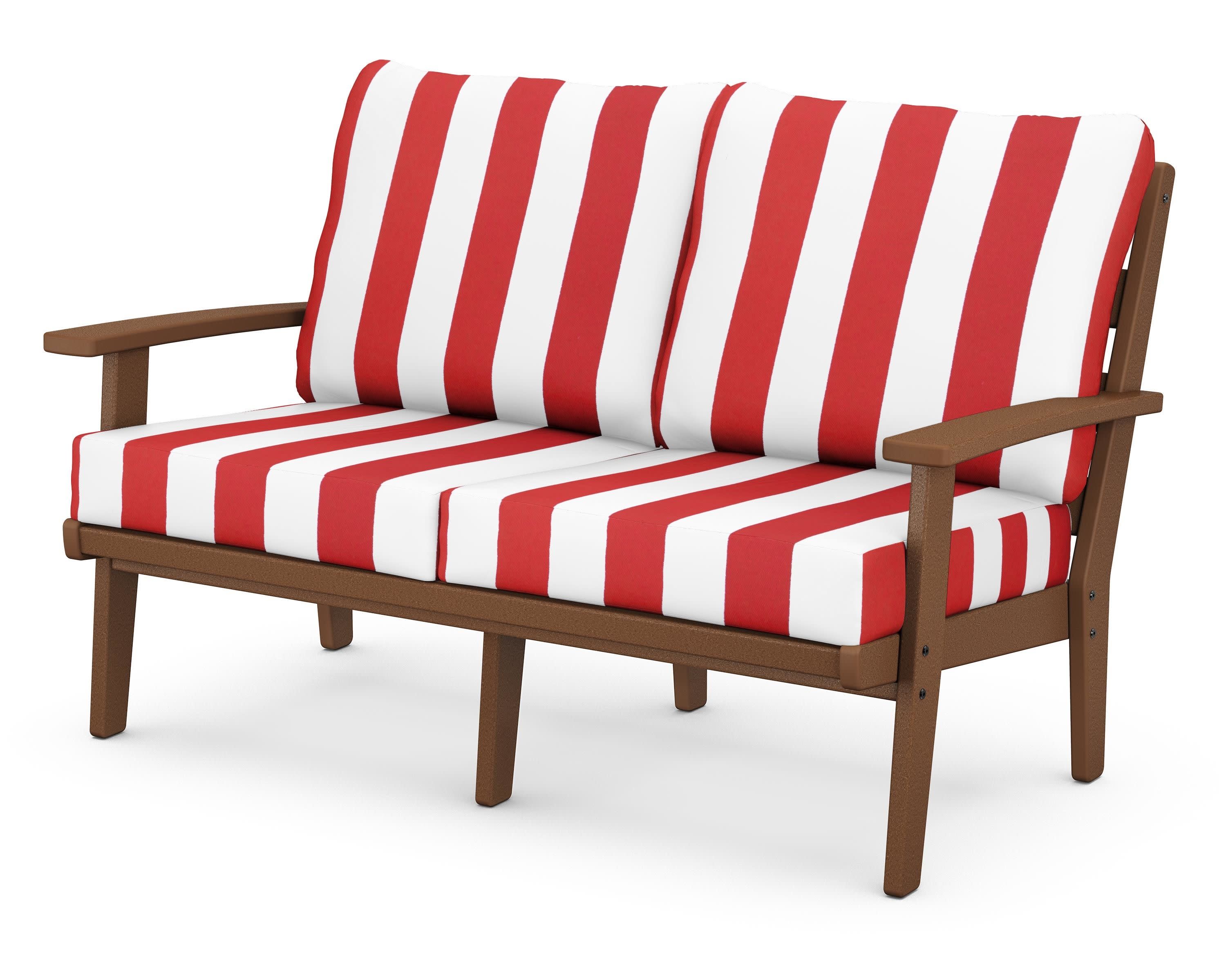Grant Park Deep Seating Loveseat in Teak / Cabana Stripe Crimson