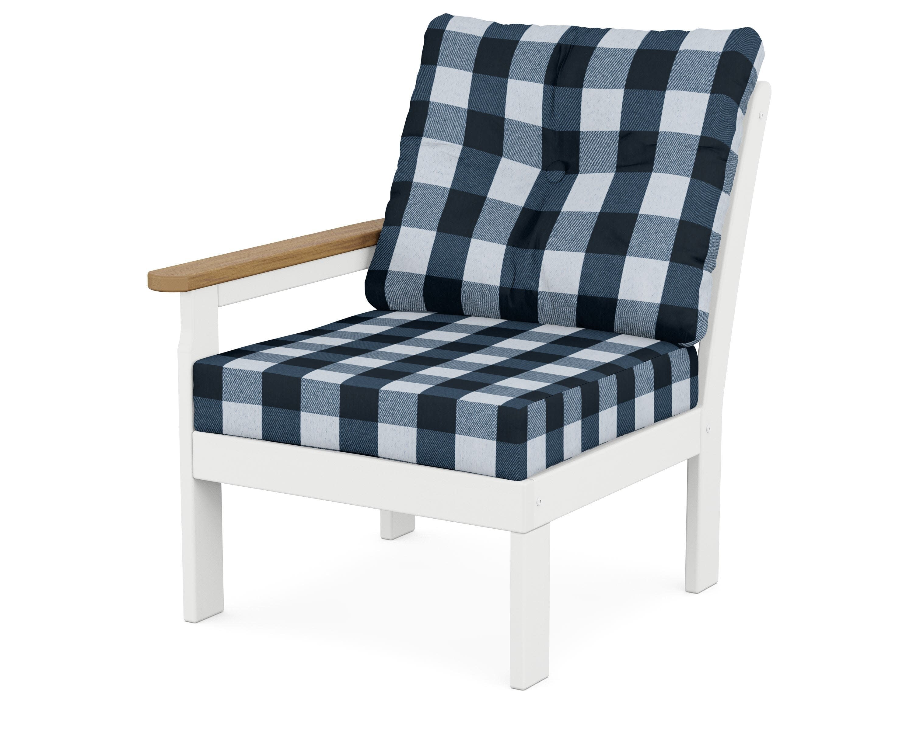 Vineyard Modular Left Arm Chair in White / Natural / Buffalo Plaid Marine Indigo