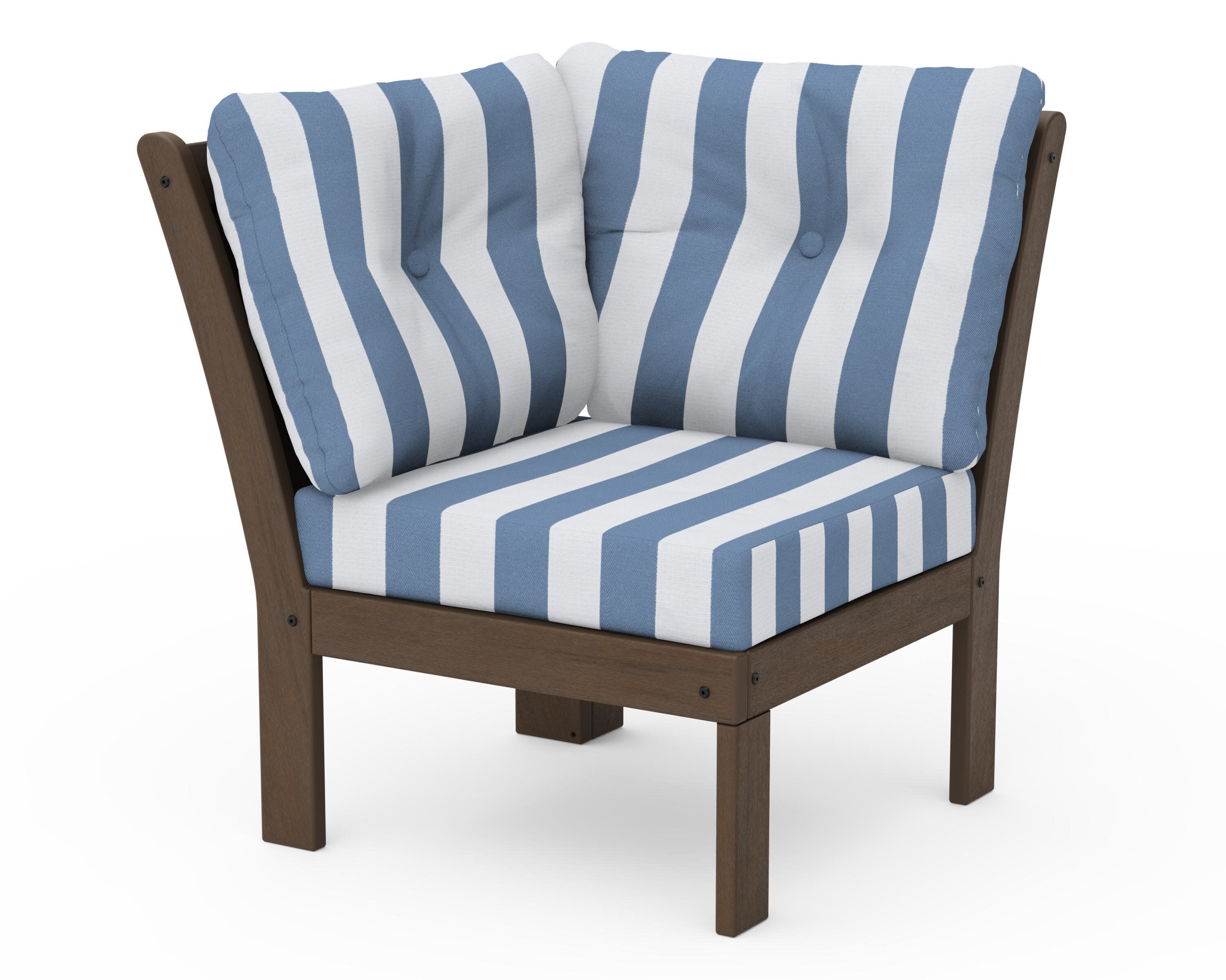 Vineyard Modular Corner Chair in Kona / Cabana Stripe Sky Blue