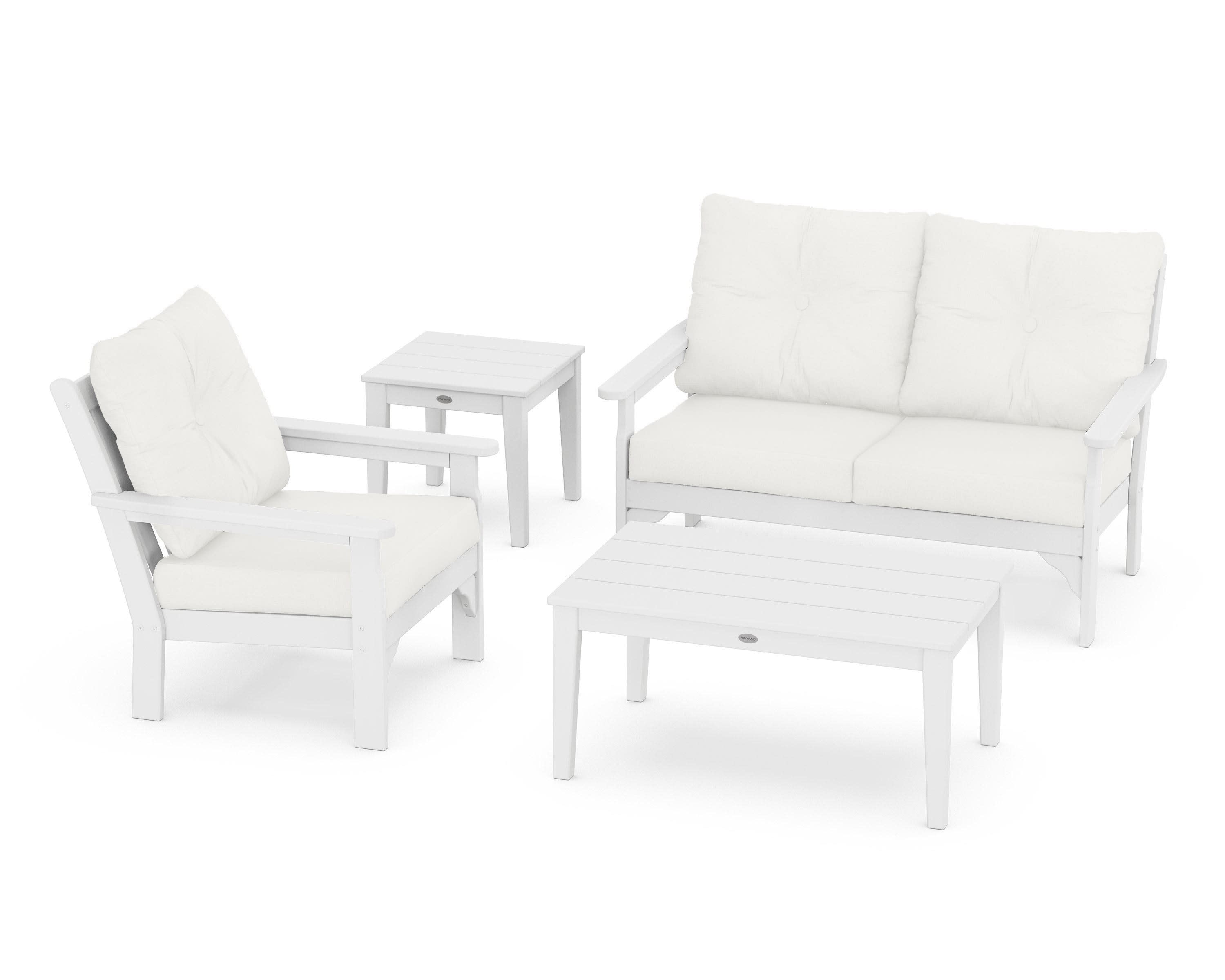 Vineyard 4-Piece Deep Seating Set in White / Natural Linen