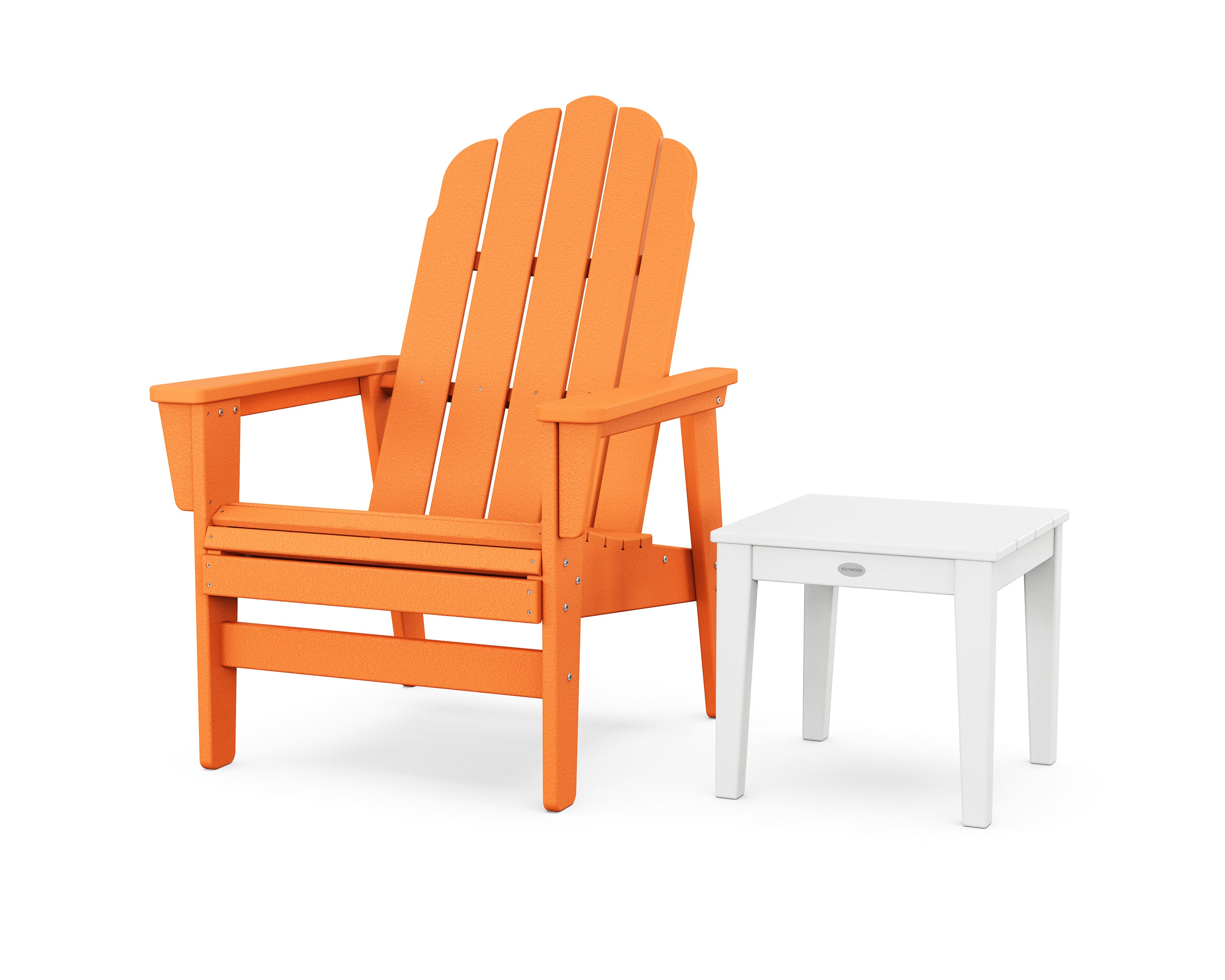Vineyard Grand Upright Adirondack Chair with Side Table in Tangerine / White