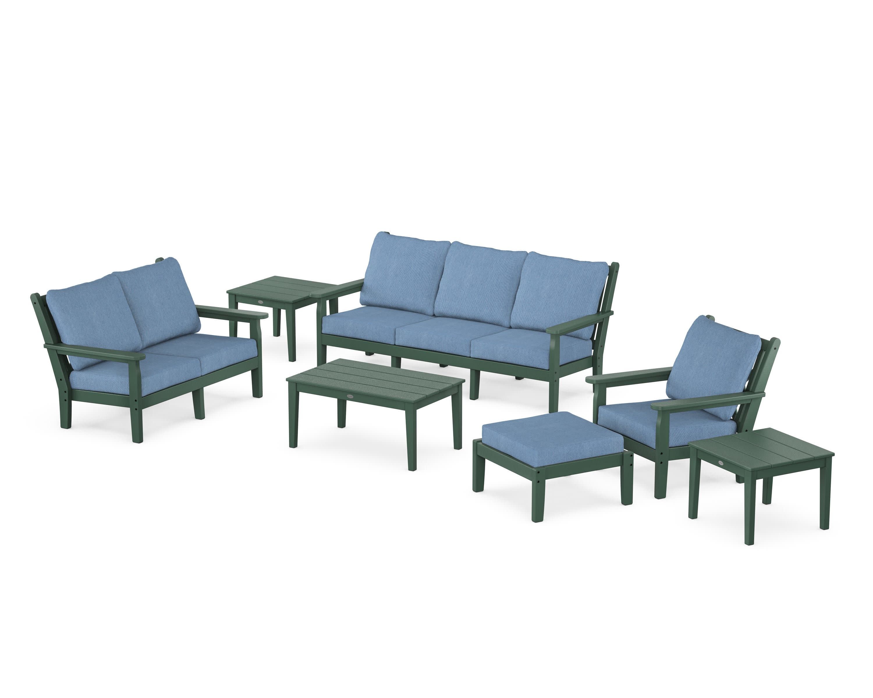 Chippendale 7-Piece Deep Seating Set in Green / Sky Blue
