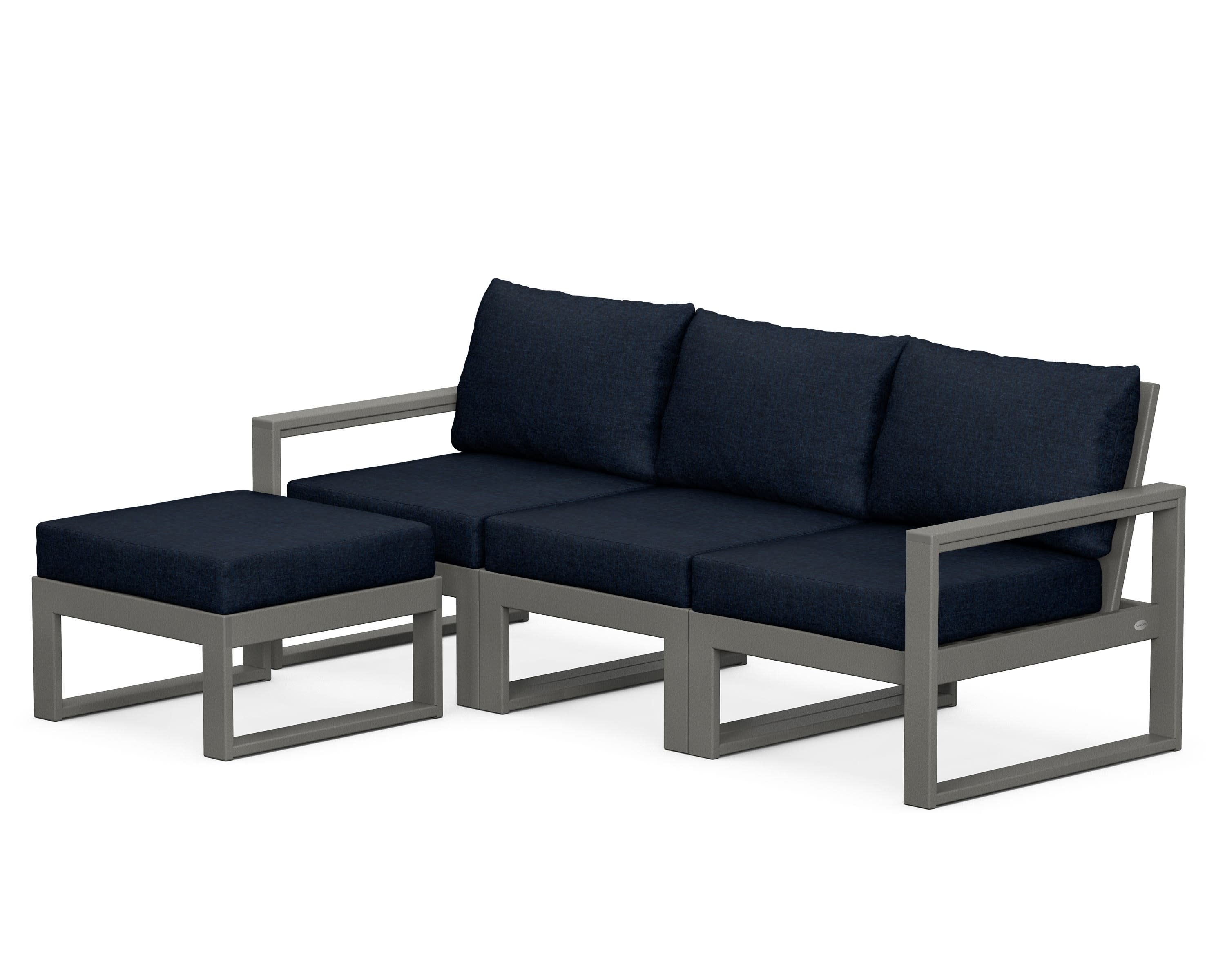 EDGE 4-Piece Modular Deep Seating Set with Ottoman in Slate Grey / Marine Indigo