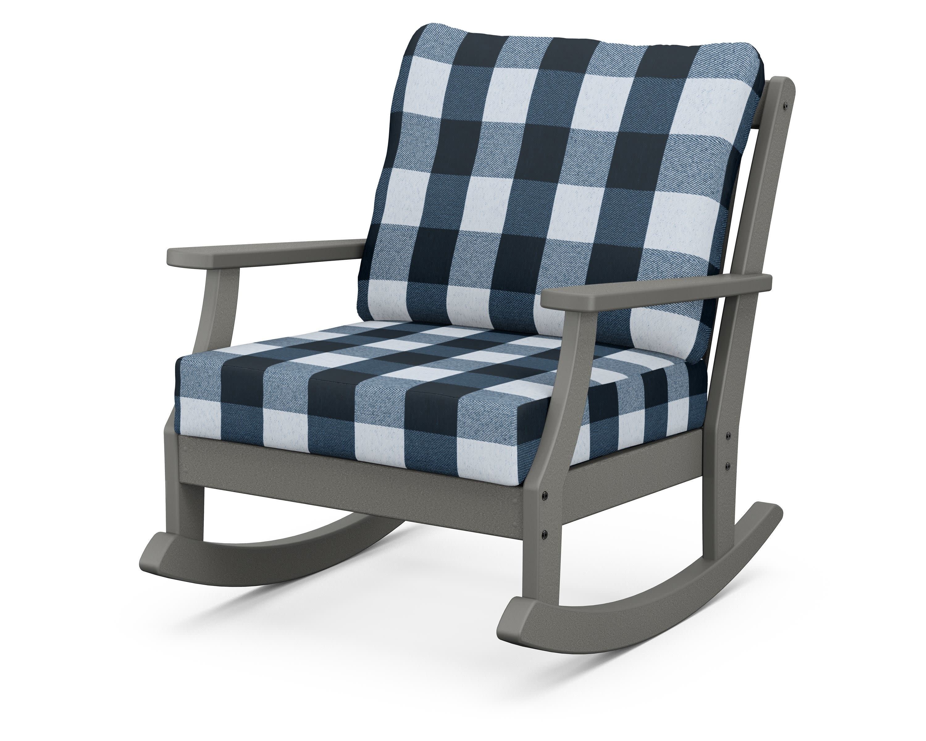 Braxton Deep Seating Rocking Chair in Slate Grey / Buffalo Plaid Marine Indigo