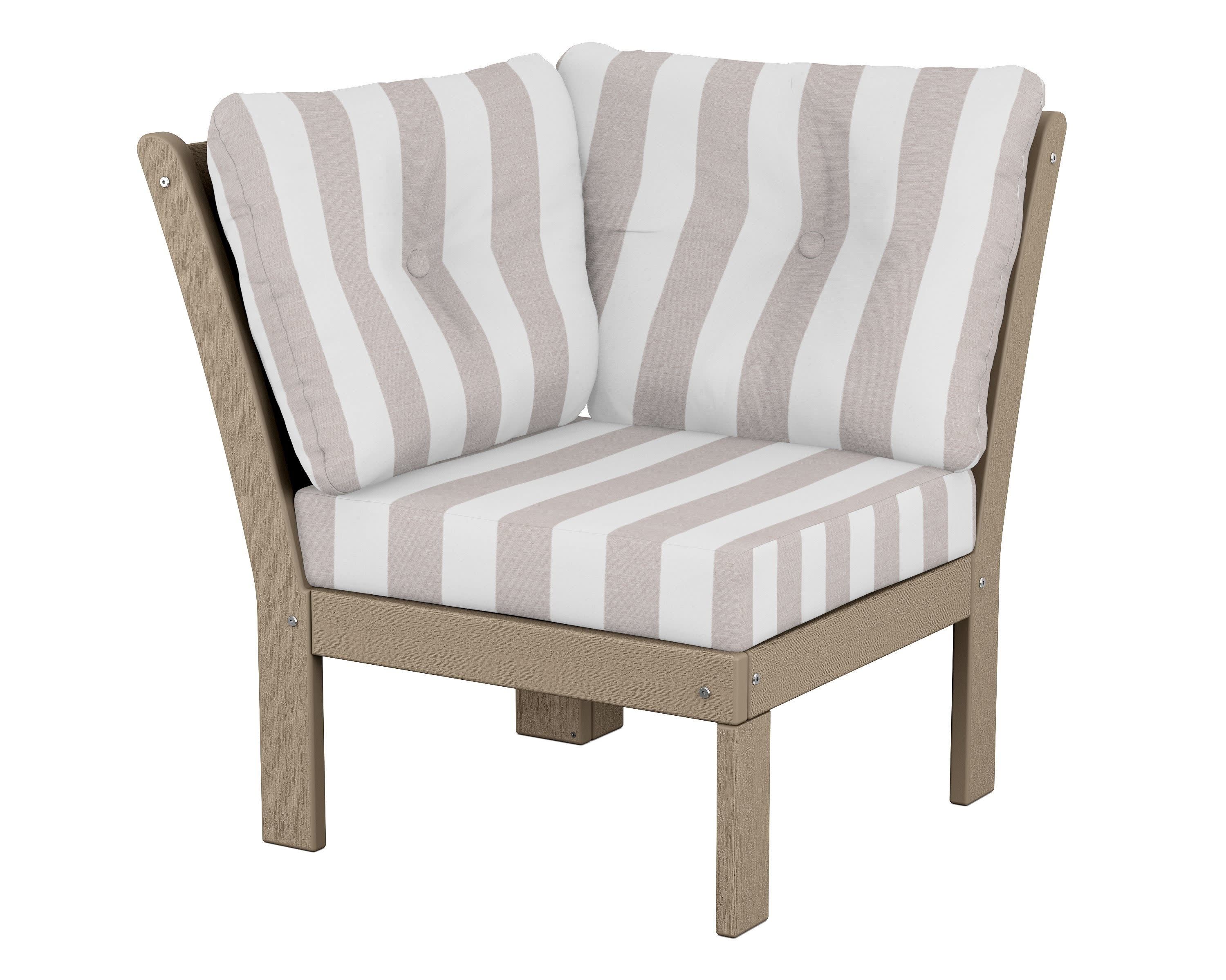 Vineyard Modular Corner Chair in Vintage Sahara / Cabana Stripe Dune Burlap
