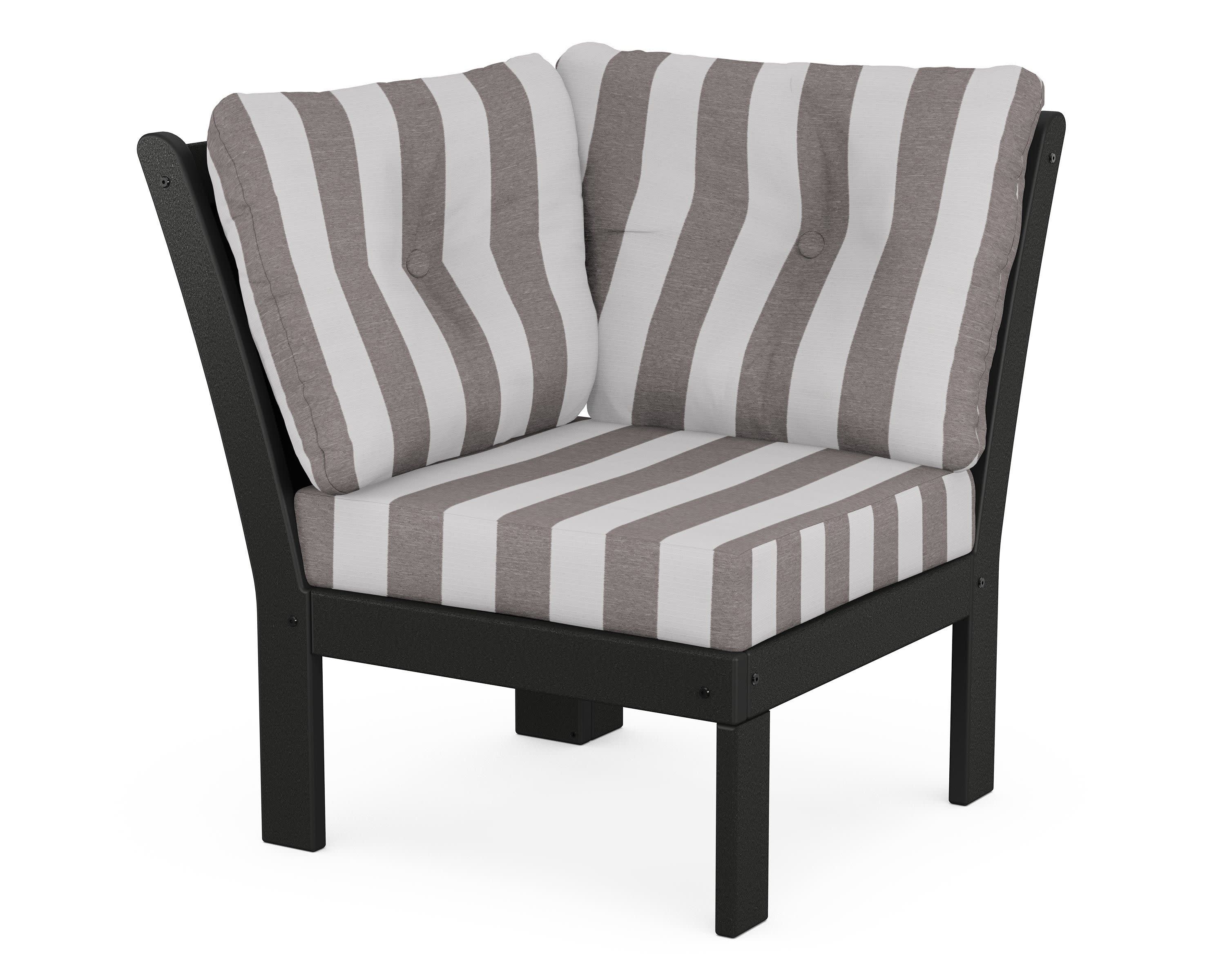 Vineyard Modular Corner Chair in Black / Cabana Stripe Grey Mist