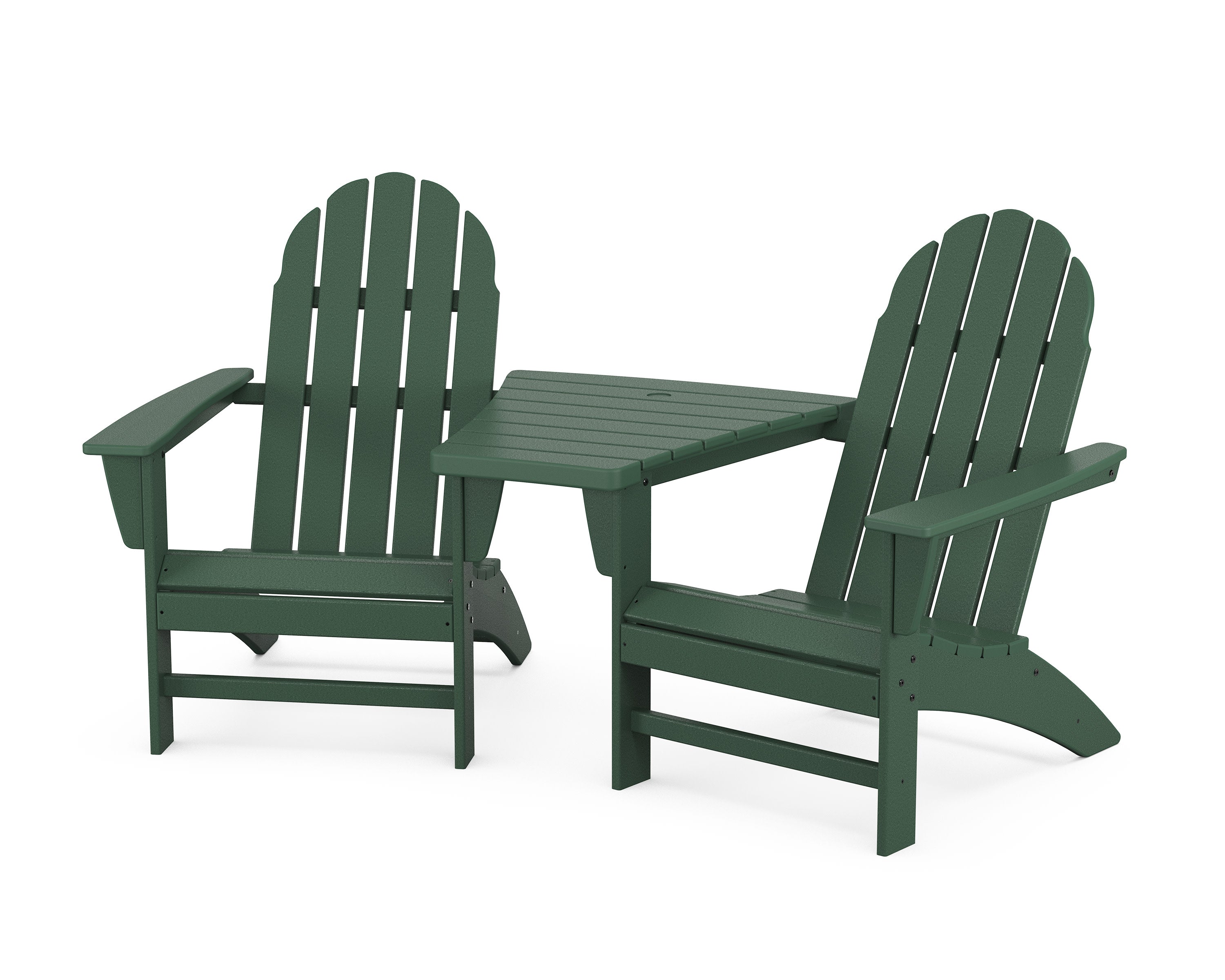 Vineyard 3-Piece Adirondack Set with Angled Connecting Table in Green
