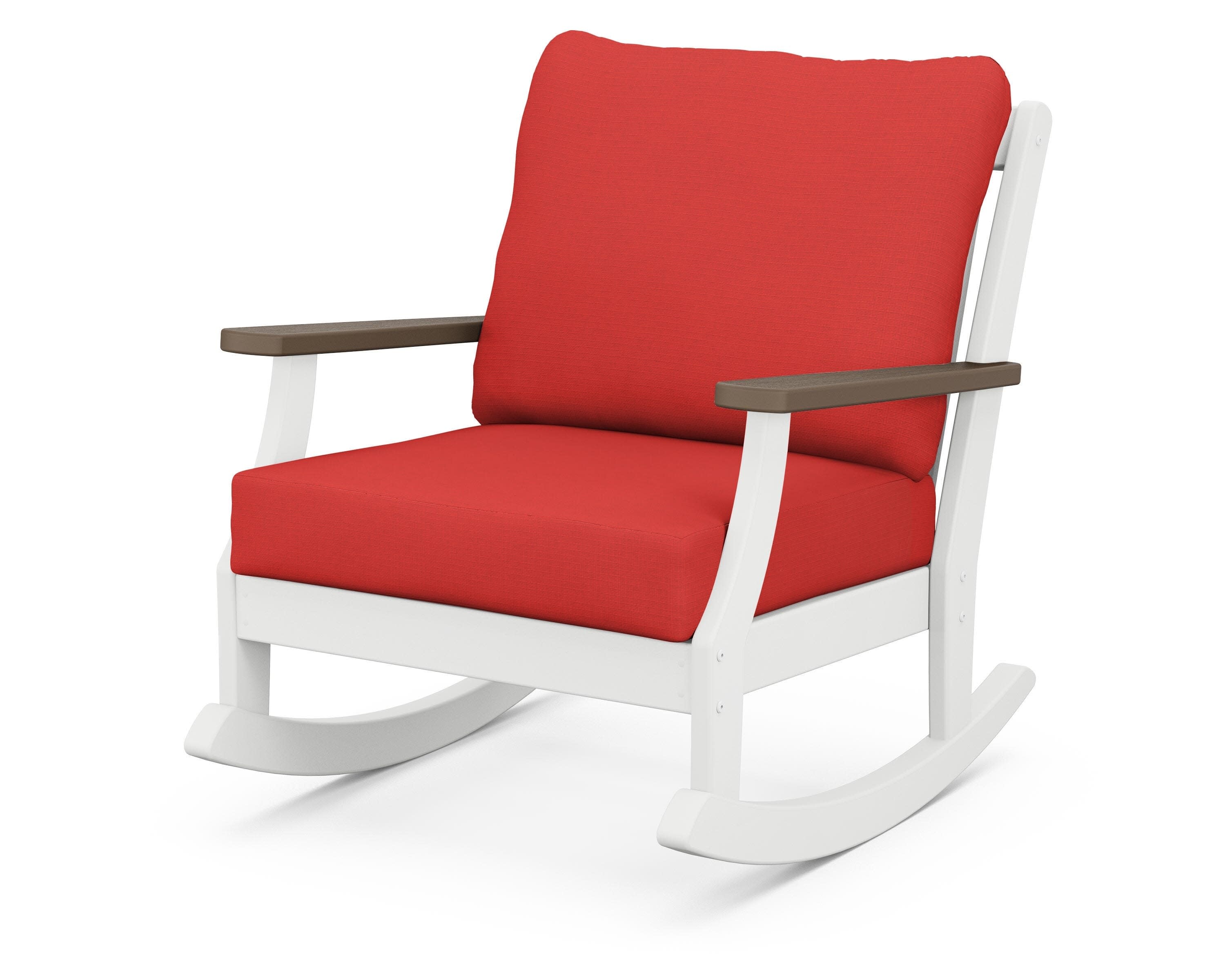 Braxton Deep Seating Rocking Chair in White / Kona / Crimson Linen