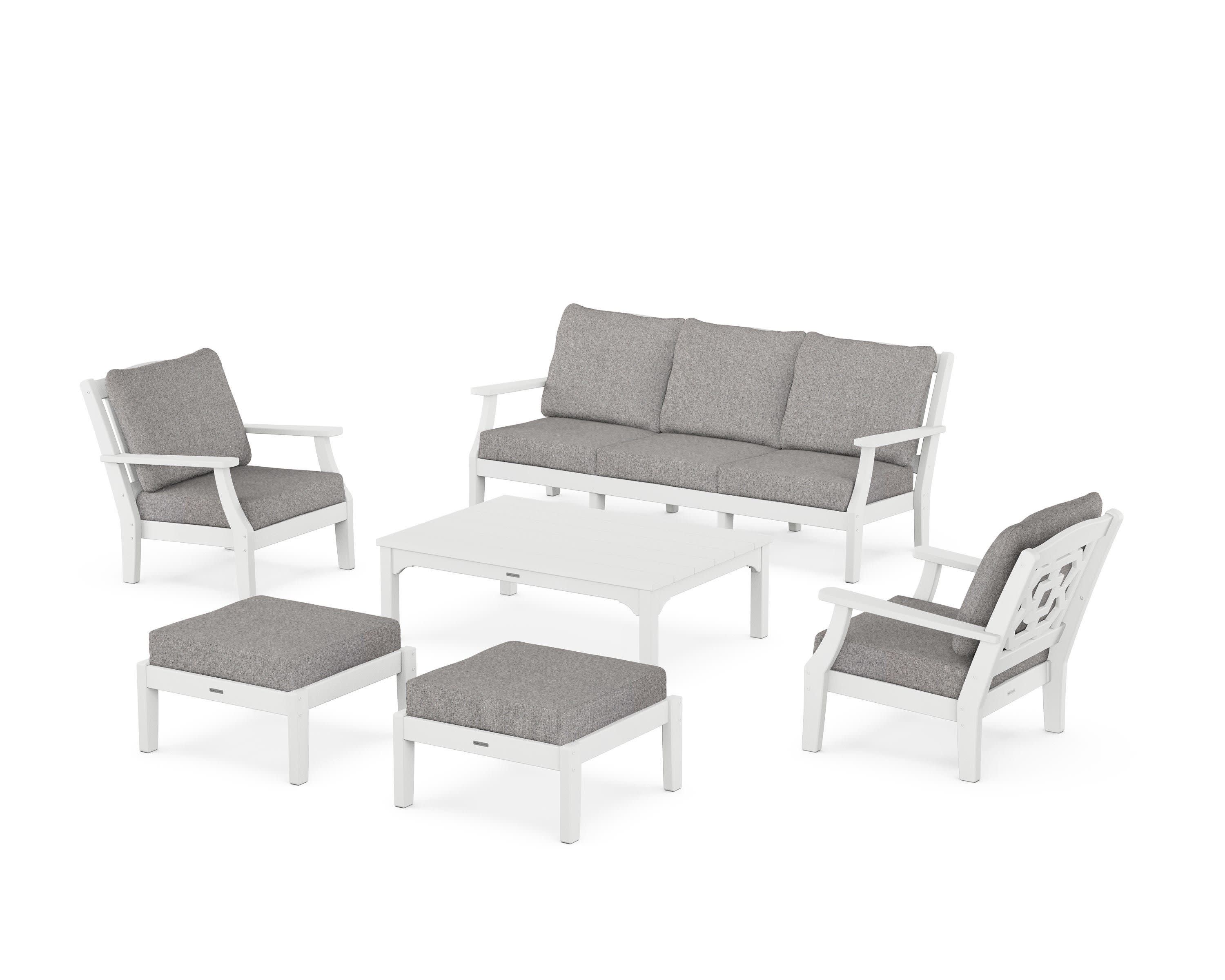 Chinoiserie 6-Piece Lounge Sofa Set in White / Grey Mist