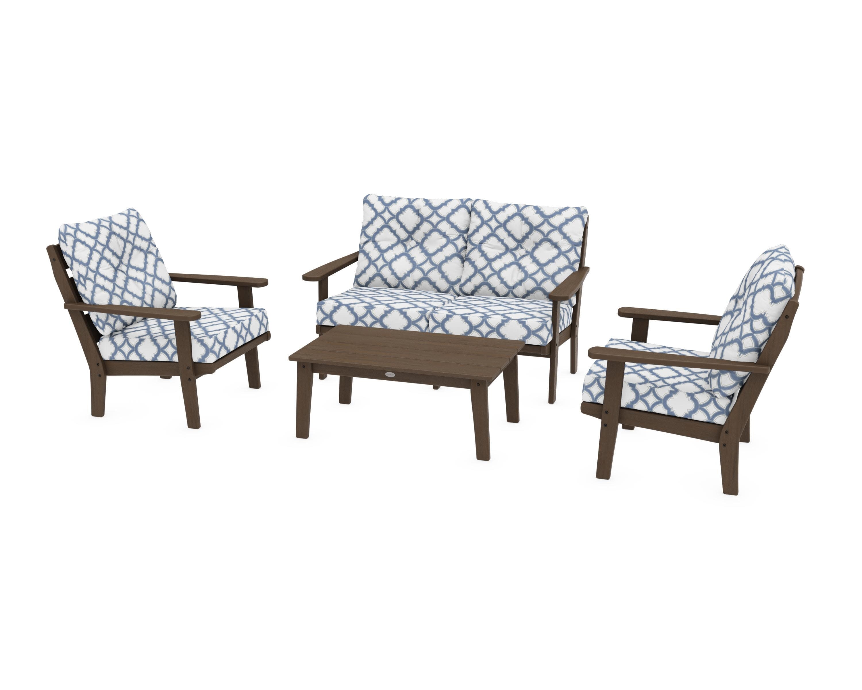 Lakeside 4-Piece Deep Seating Set in Kona / Trellis Sky Blue