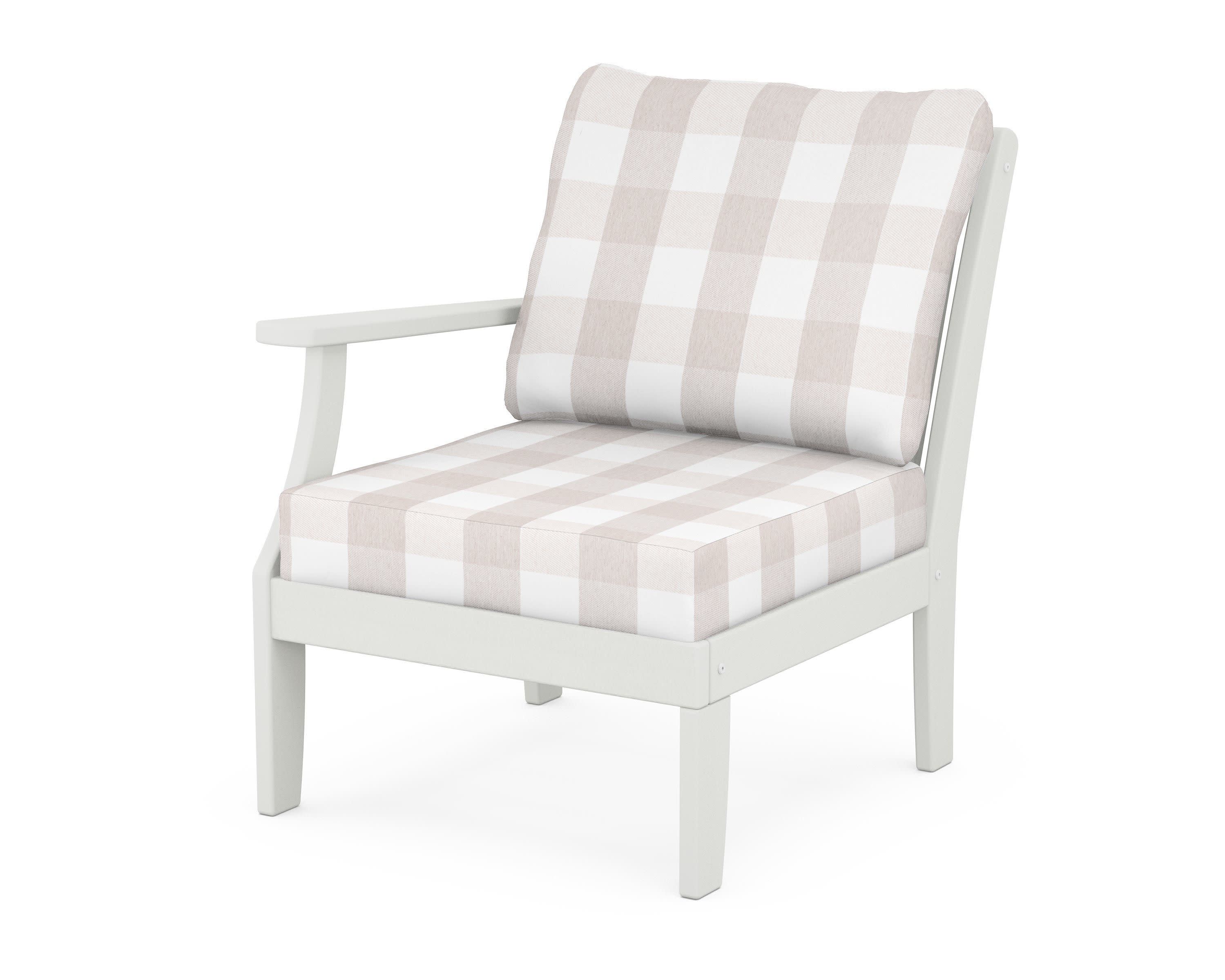 Braxton Modular Left Arm Chair in Vintage White / Buffalo Plaid Dune Burlap
