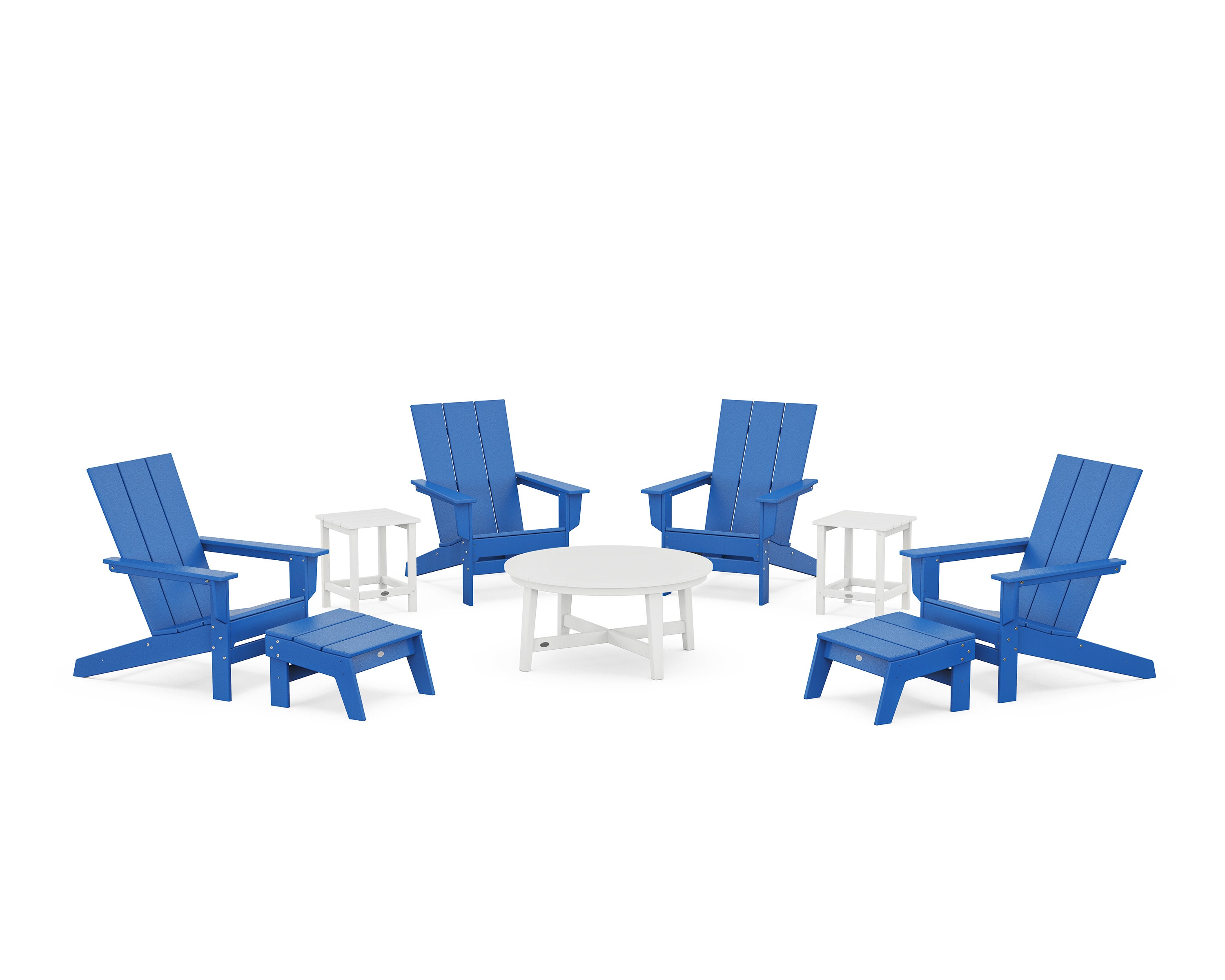 Modern Studio Adirondack 9-Piece Conversation Set in Pacific Blue / White