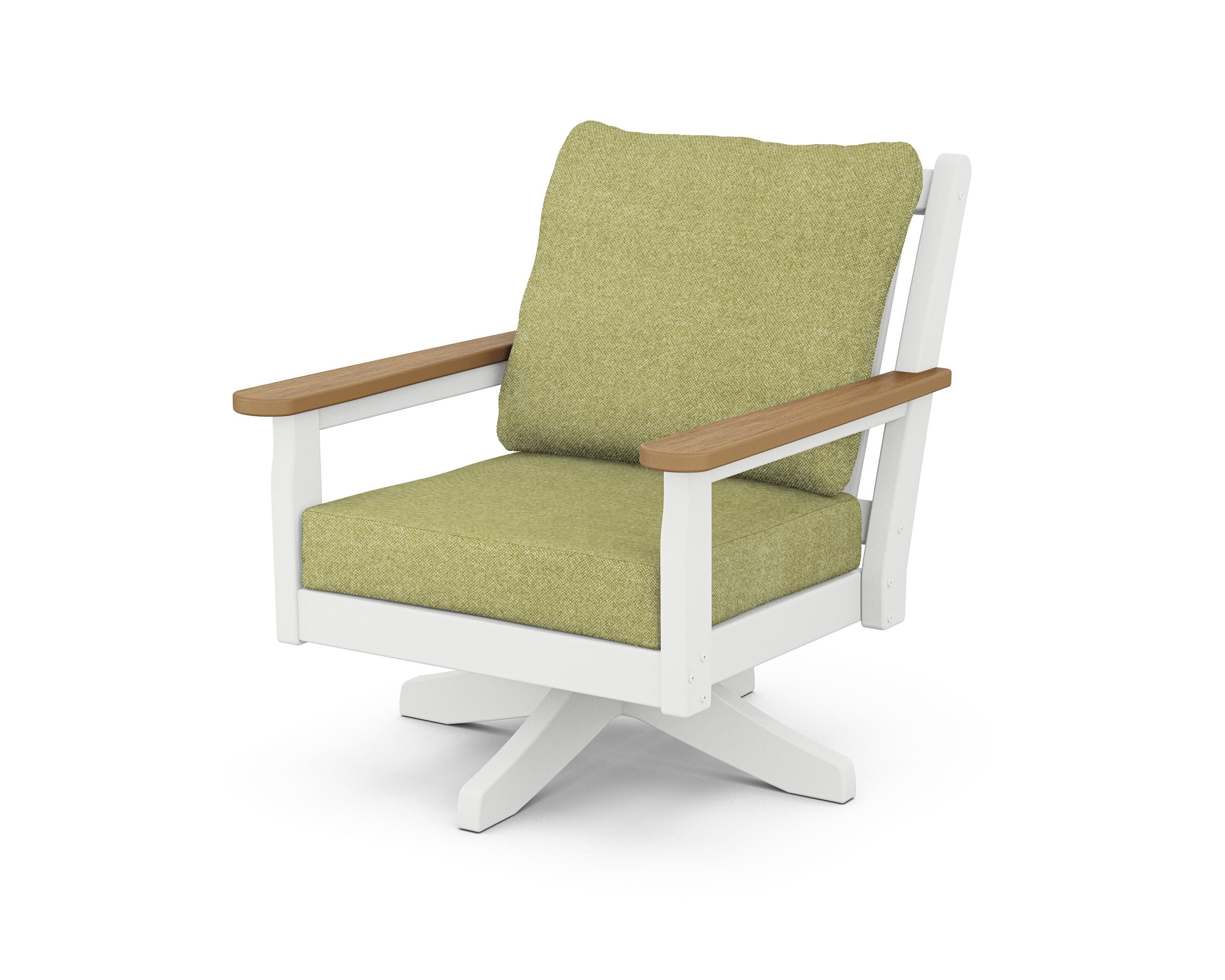 Chippendale Deep Seating Swivel Chair in White / Natural / Chartreuse Boucle