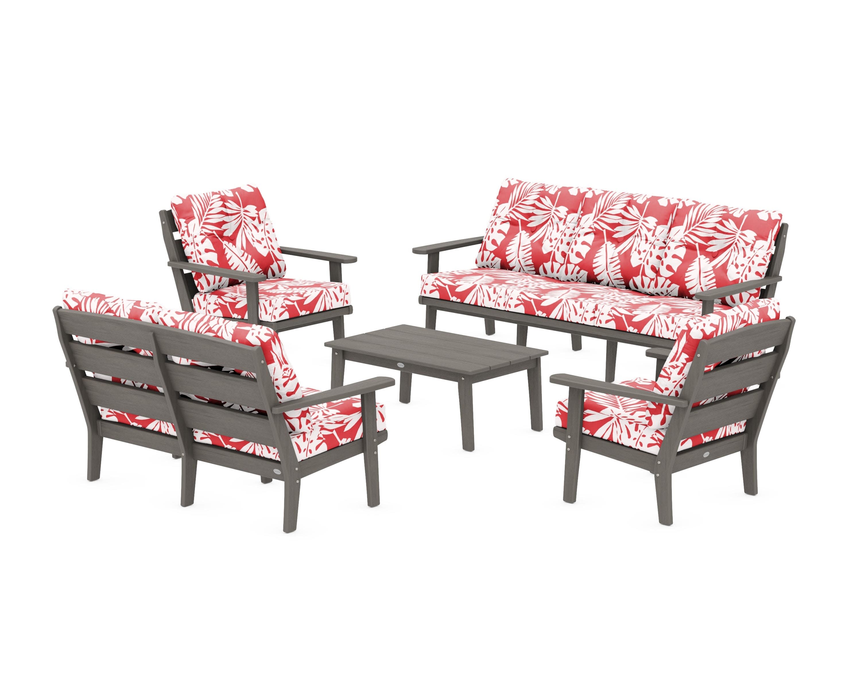 Lakeside 5-Piece Lounge Sofa Set in Driftwood / Leaf Crimson