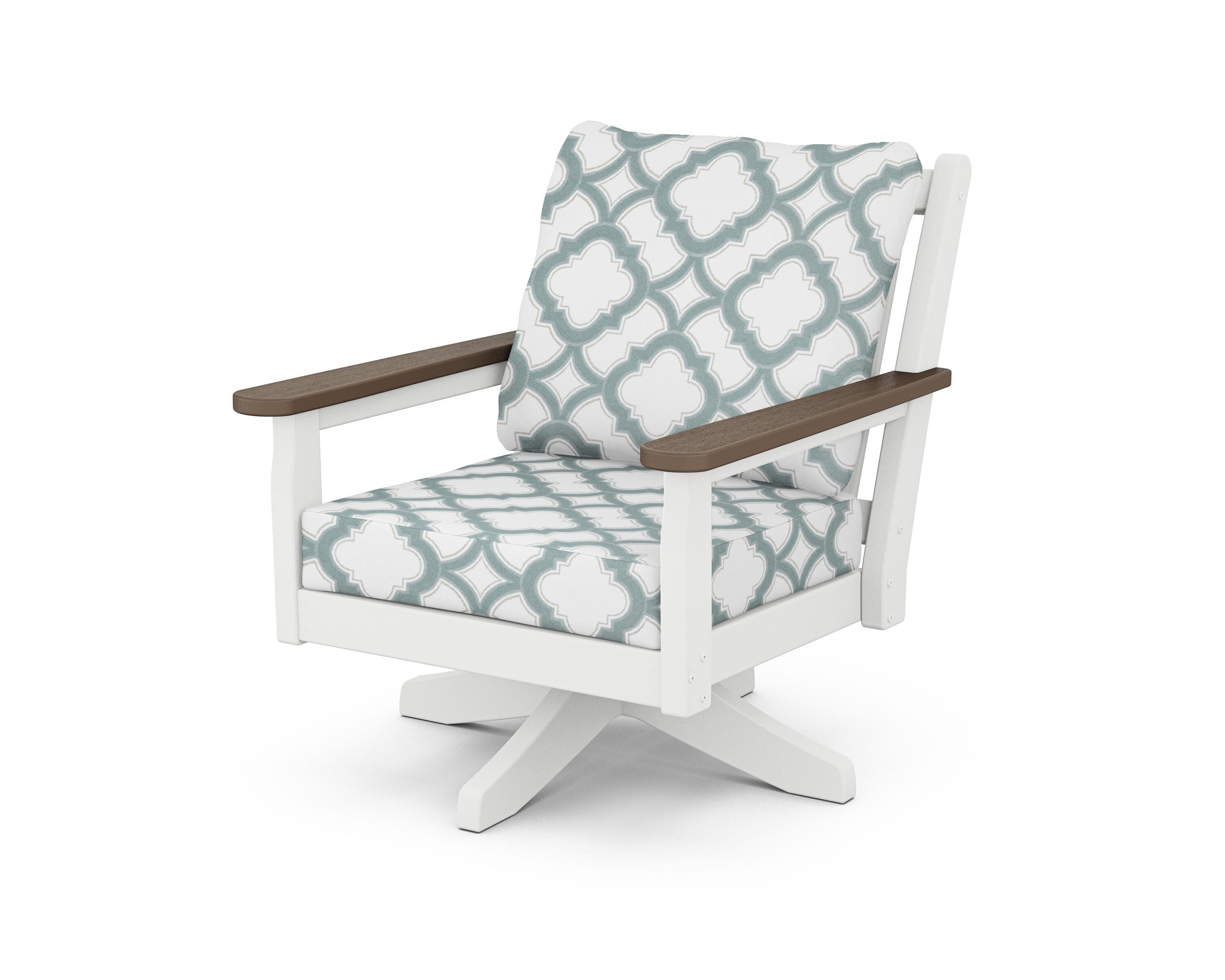 Chippendale Deep Seating Swivel Chair in White / Kona / Trellis Glacier Spa