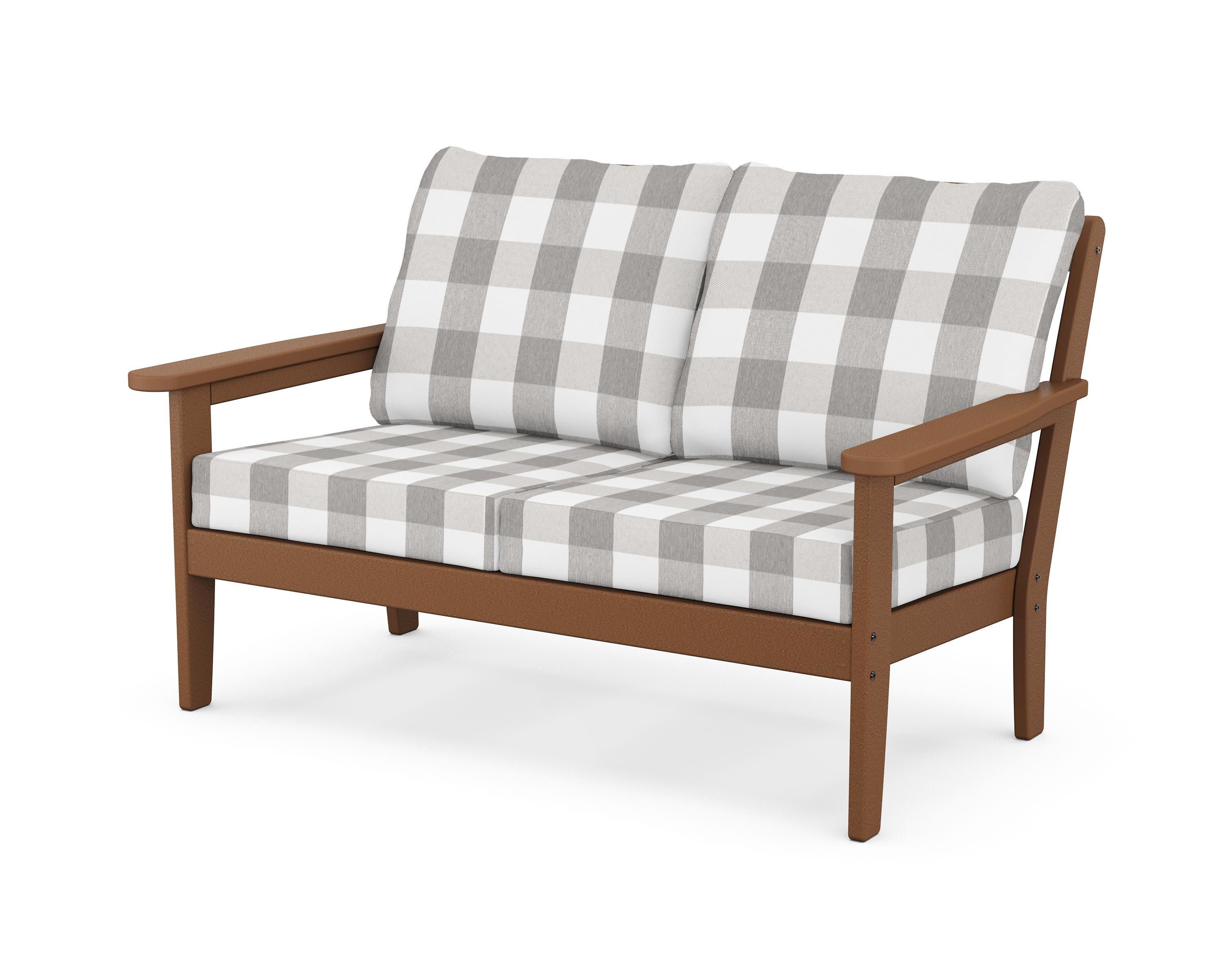 Cottage Deep Seating Loveseat in Teak / Buffalo Plaid Grey Mist