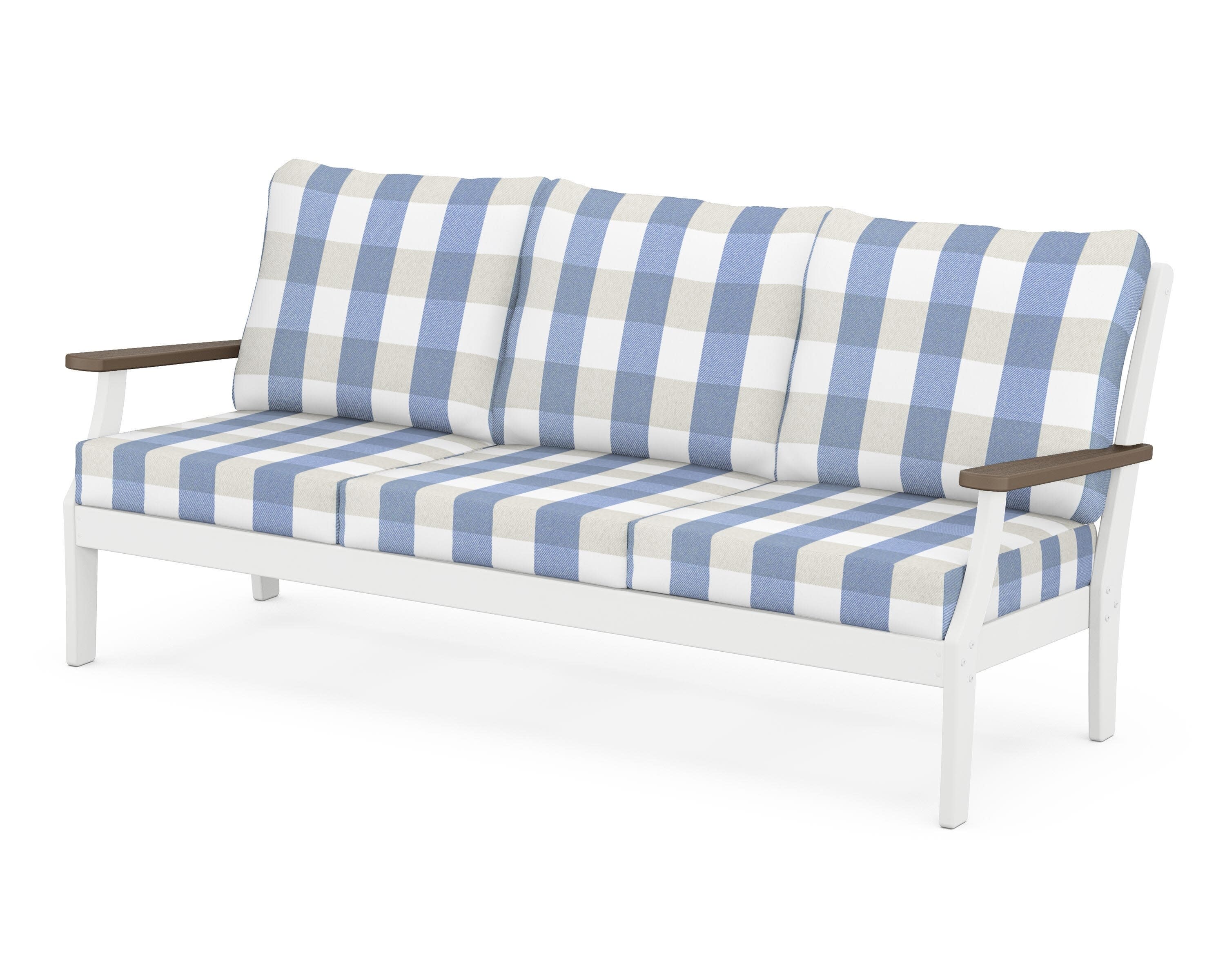 Braxton Deep Seating Sofa in White / Kona / Buffalo Plaid Sky Blue