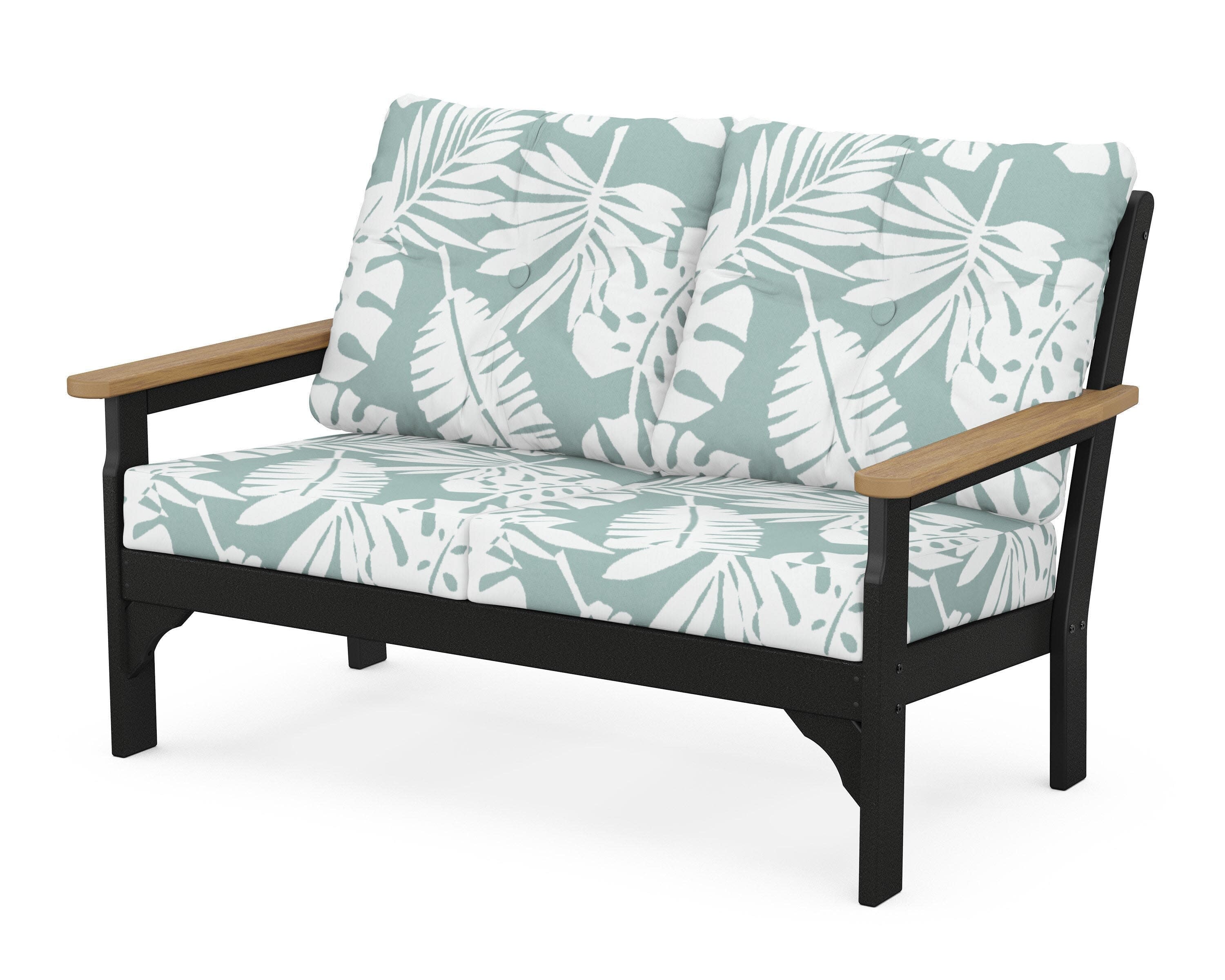 Vineyard Deep Seating Loveseat in Black / Natural / Leaf Glacier Spa