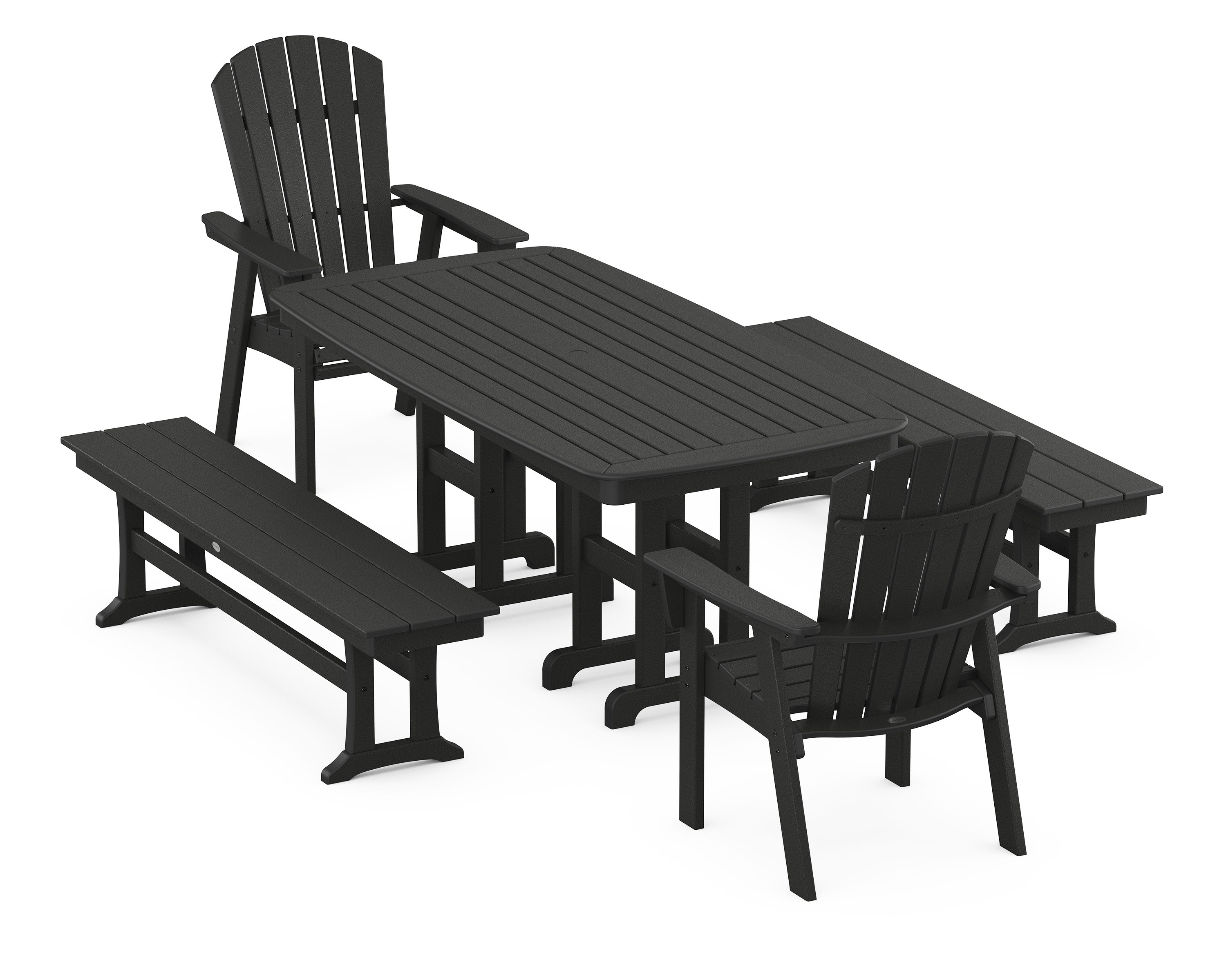 Nautical Curveback Adirondack 5-Piece Dining Set with Benches in Black