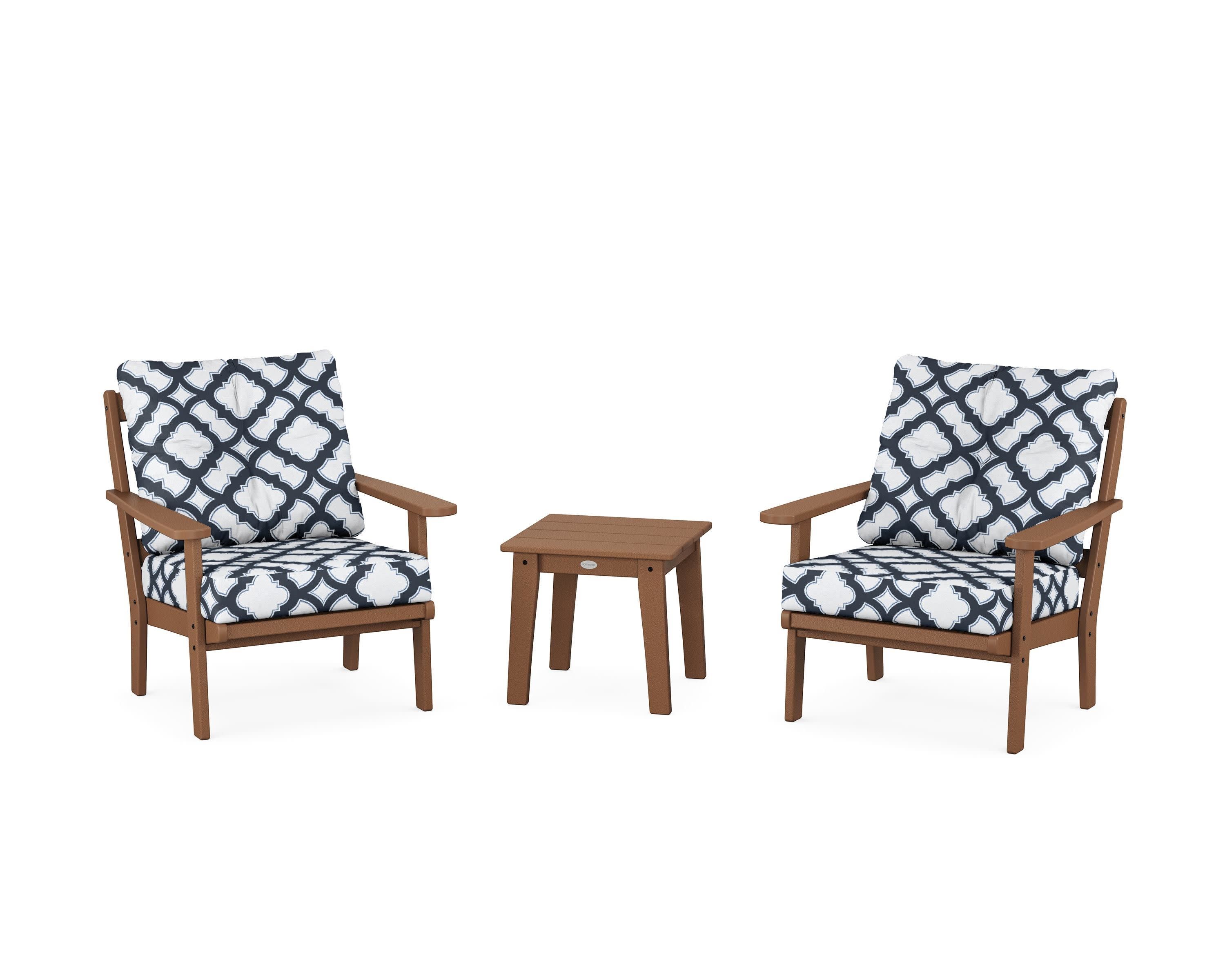 Mission 3-Piece Deep Seating Set in Teak / Trellis Marine Indigo