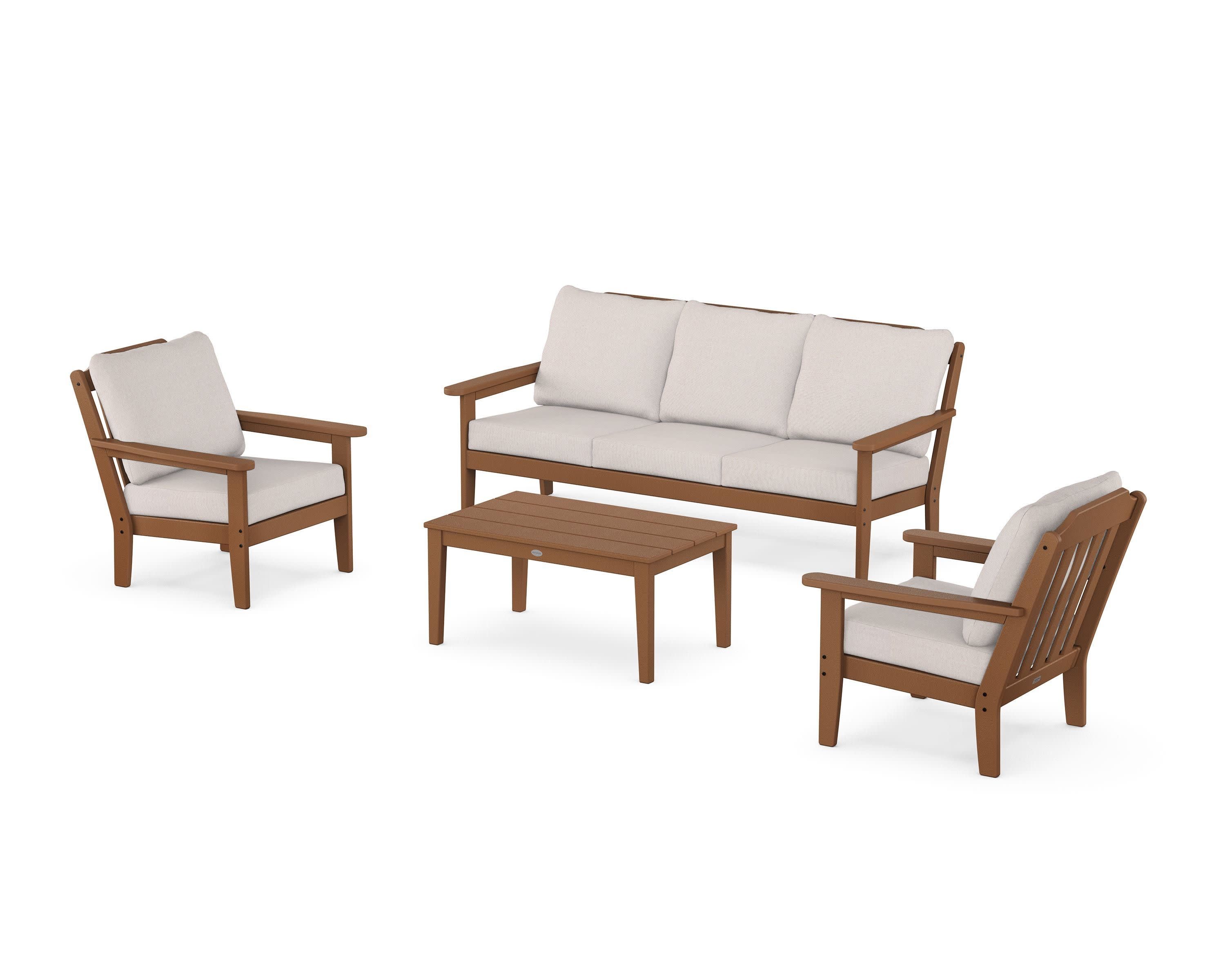 Cottage 4-Piece Deep Seating Set with Sofa in Teak / Dune Burlap