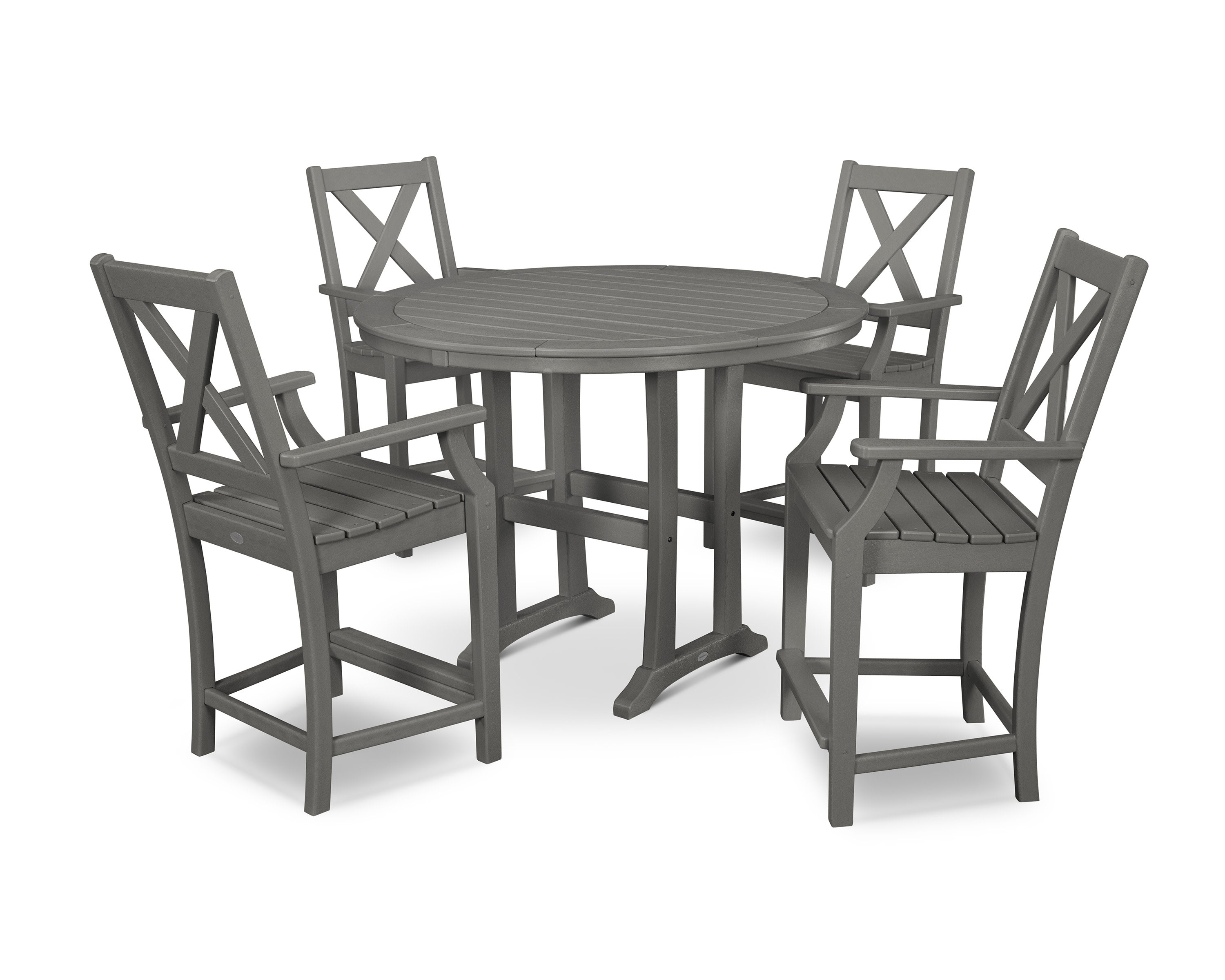 Braxton 5-Piece Nautical Trestle Arm Chair Counter Set in Slate Grey