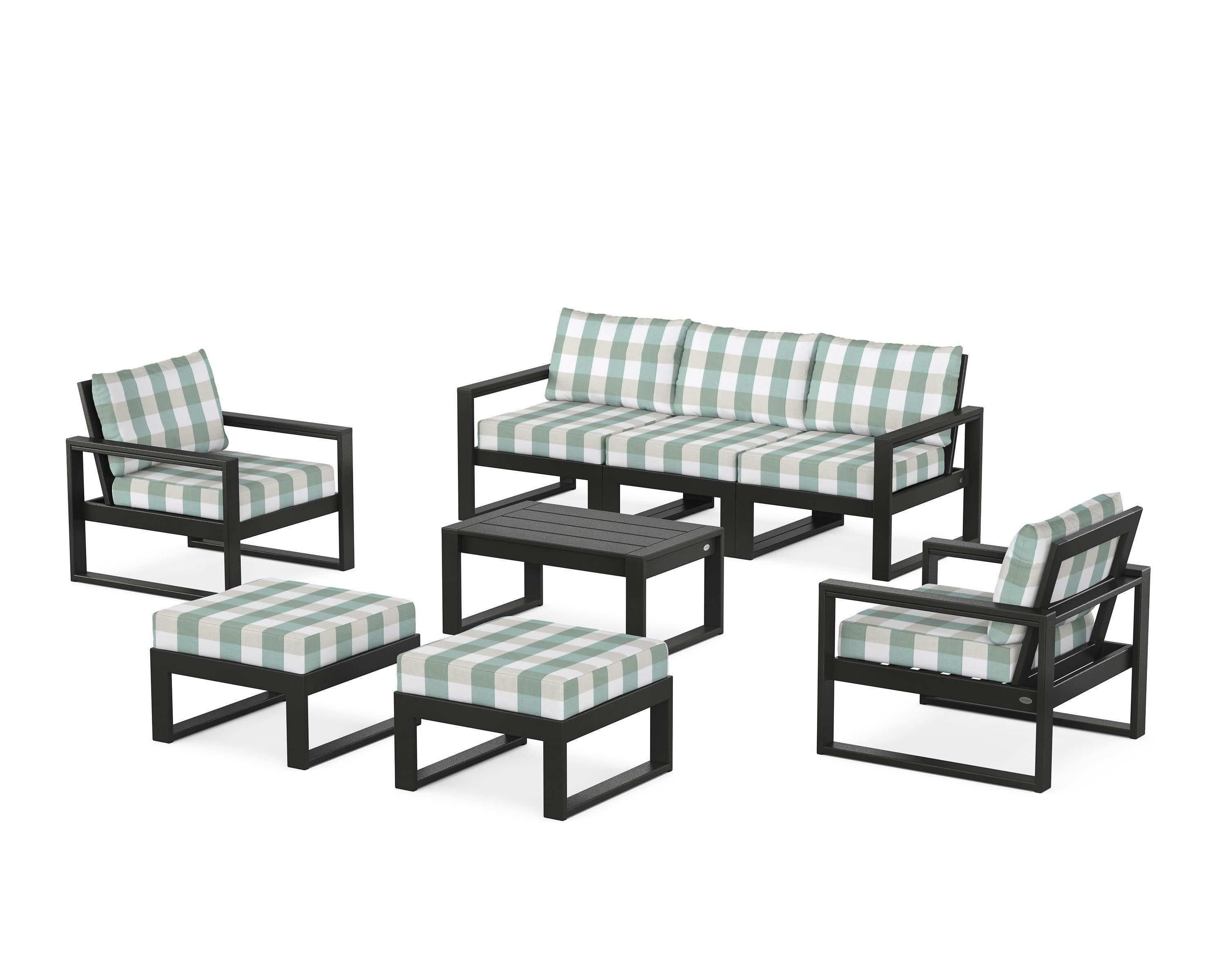 EDGE Sectional 8-Piece Lounge Sofa Set in Black / Buffalo Plaid Glacier Spa