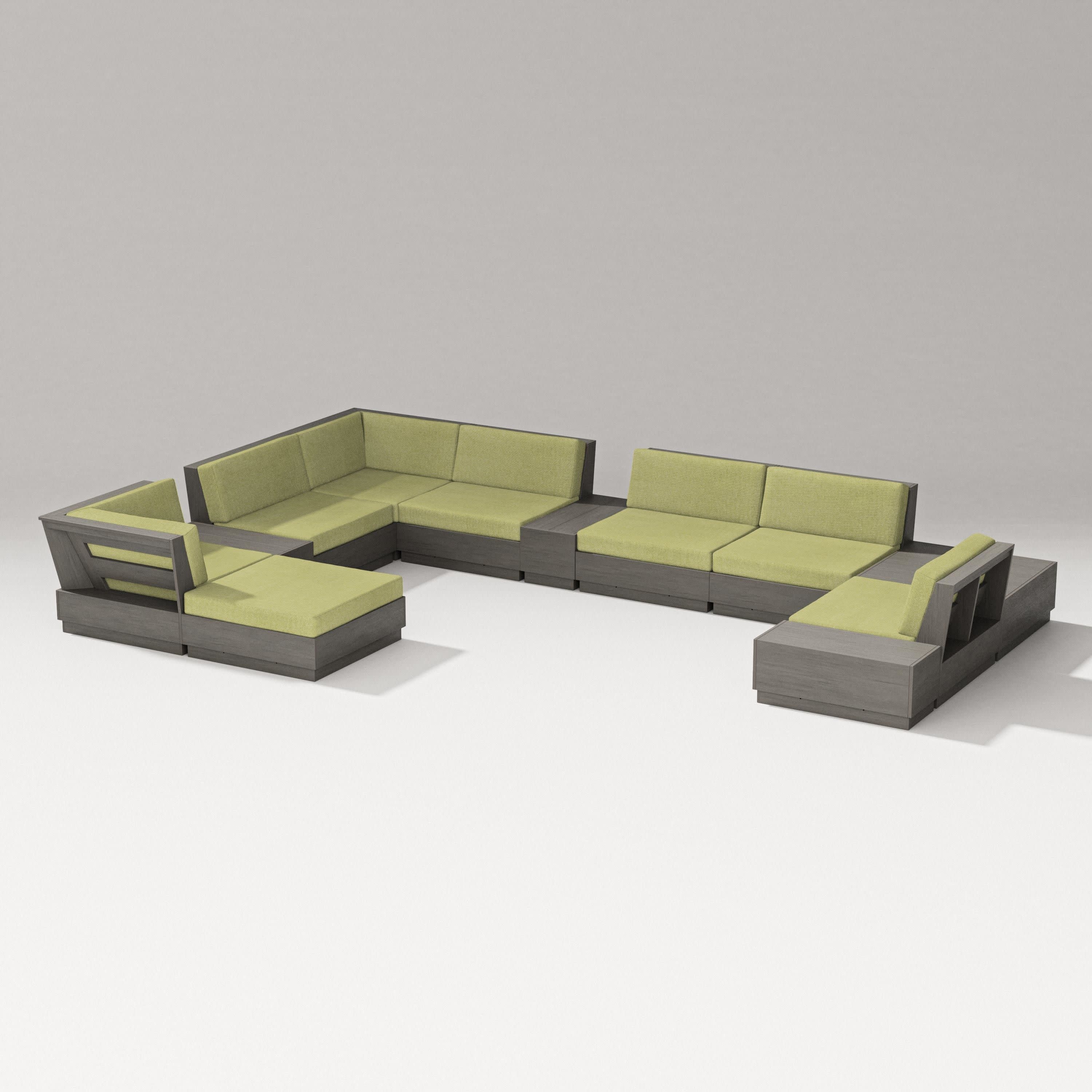 Elevate 12-Piece Conversation Sectional Set in Driftwood / Chartreuse Boucle