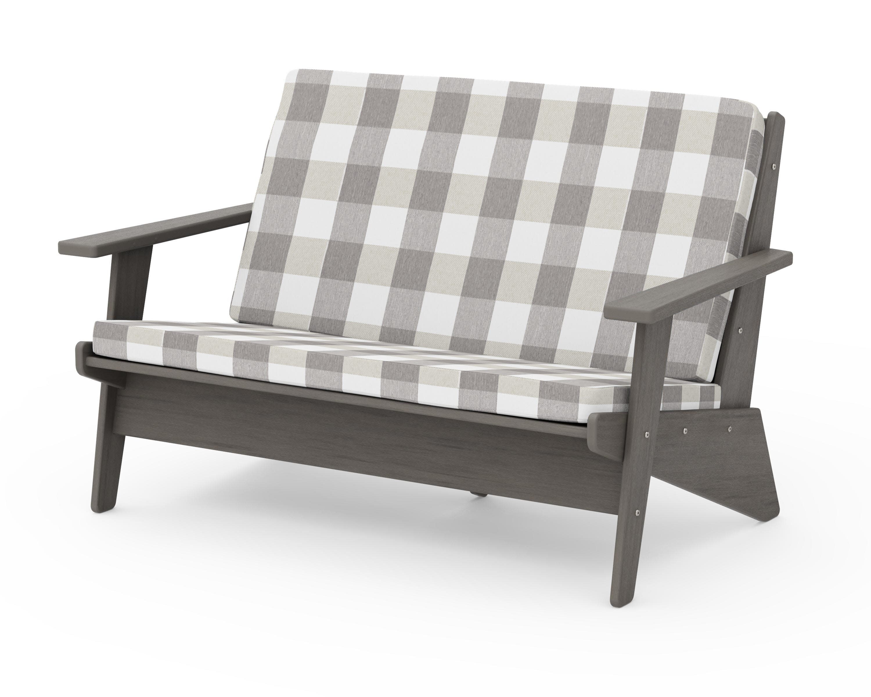 Riviera Modern Lounge Loveseat in Driftwood / Buffalo Plaid Grey Mist