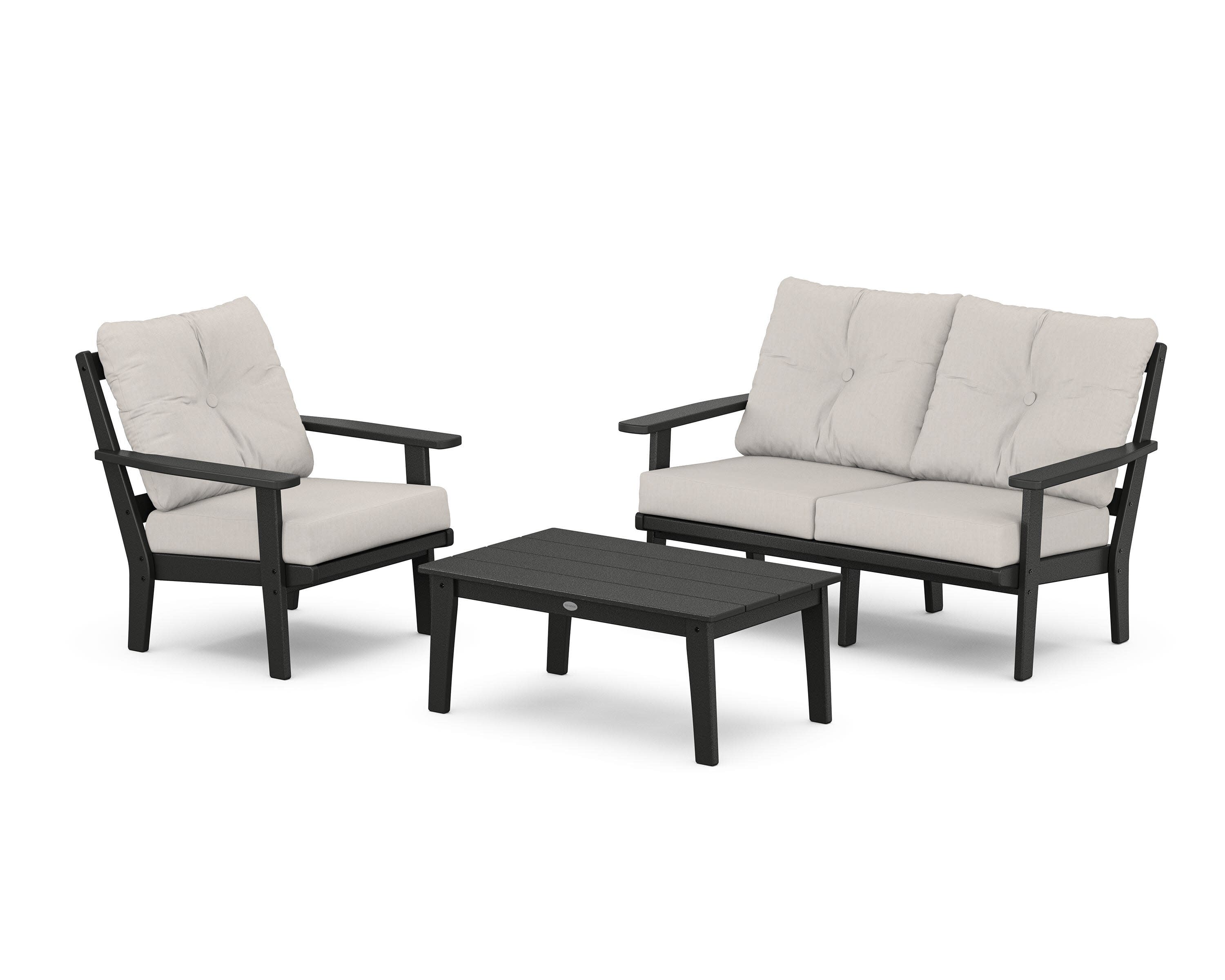 Prairie 3-Piece Deep Seating Set with Loveseat in Black / Cast Ash