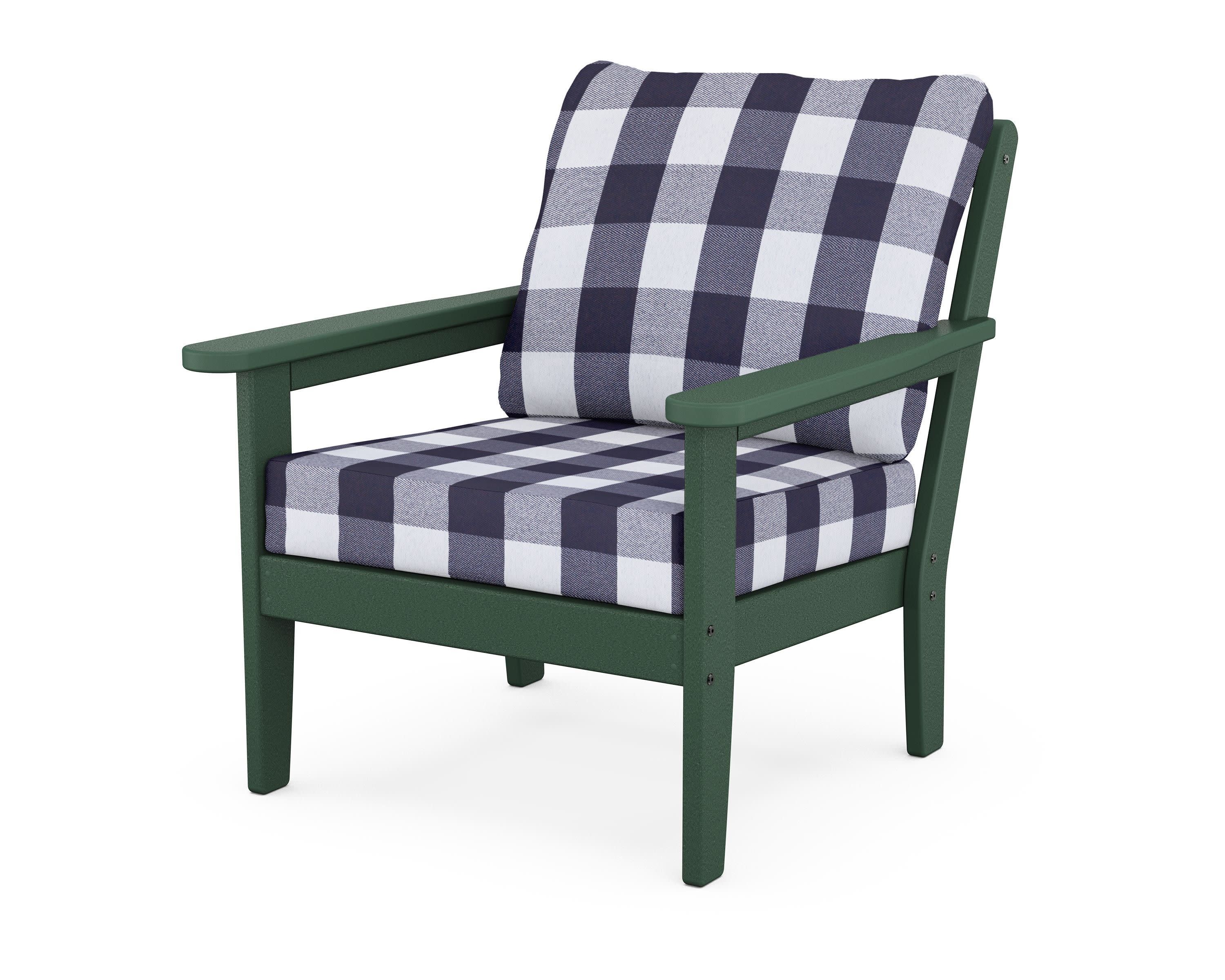 Cottage Deep Seating Chair in Green / Buffalo Plaid Navy