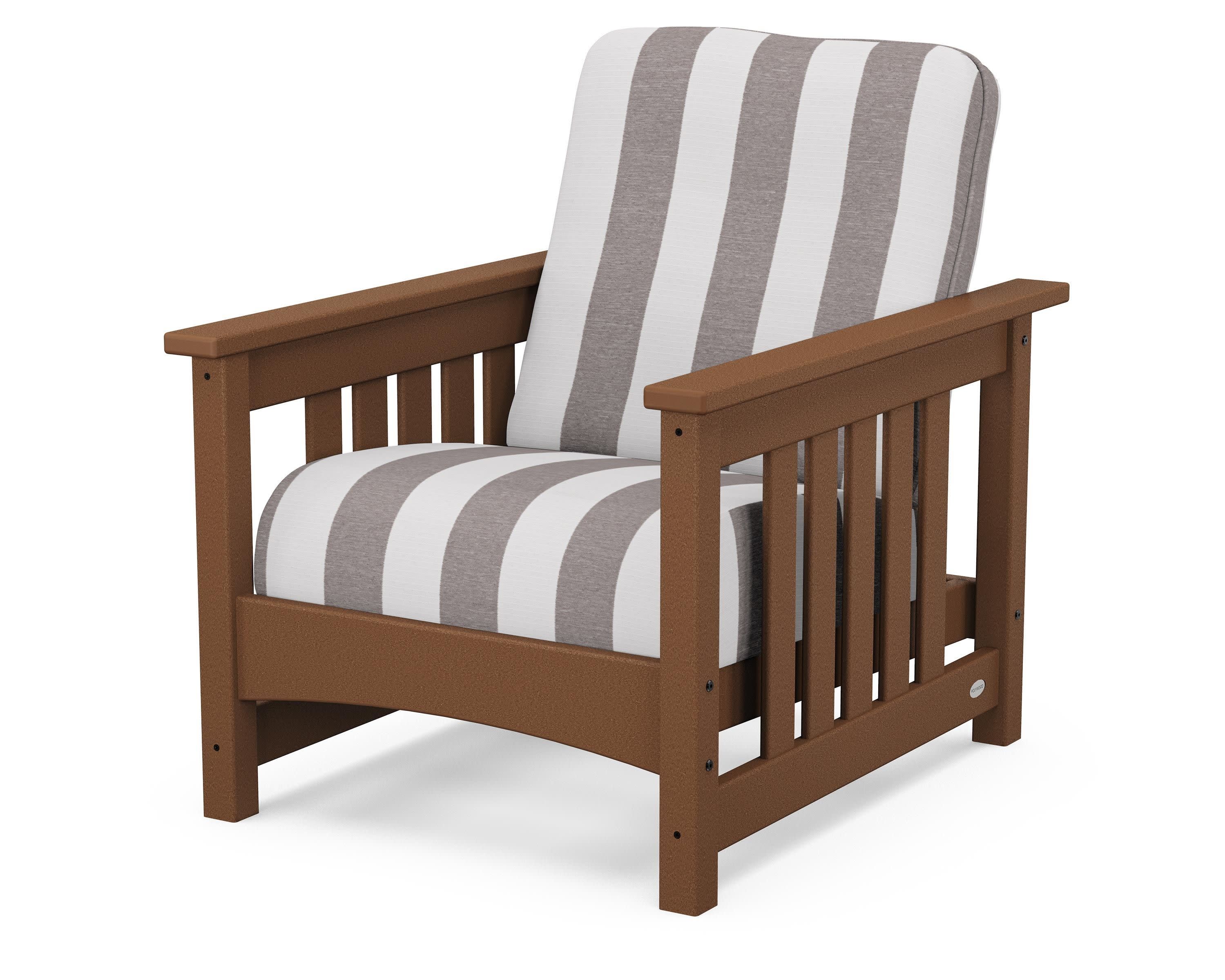 Club Mission Chair in Teak / Cabana Stripe Grey Mist