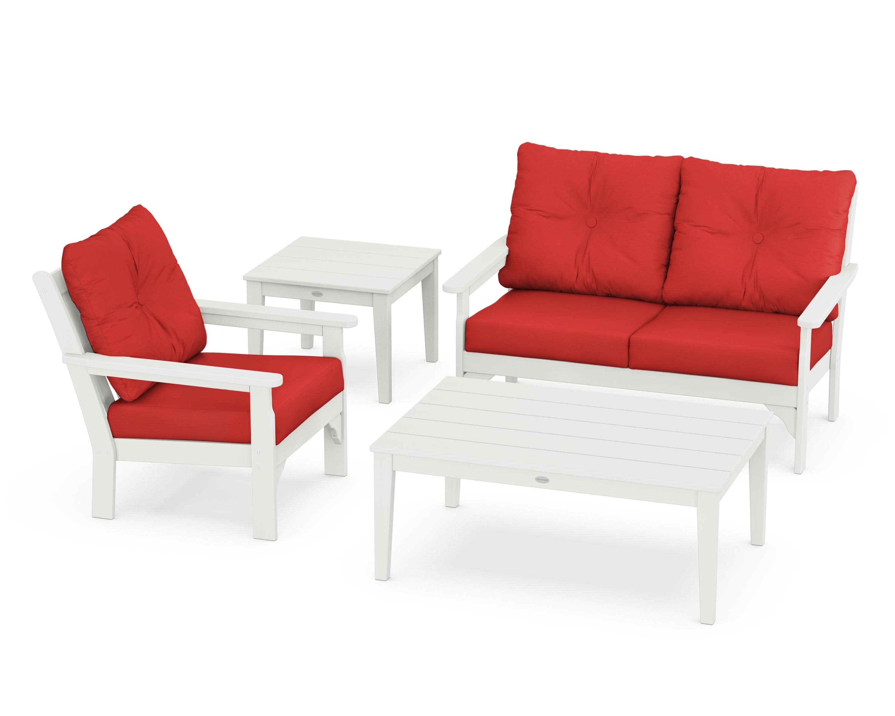 Vineyard 4-Piece Deep Seating Set in Vintage White / Crimson Linen