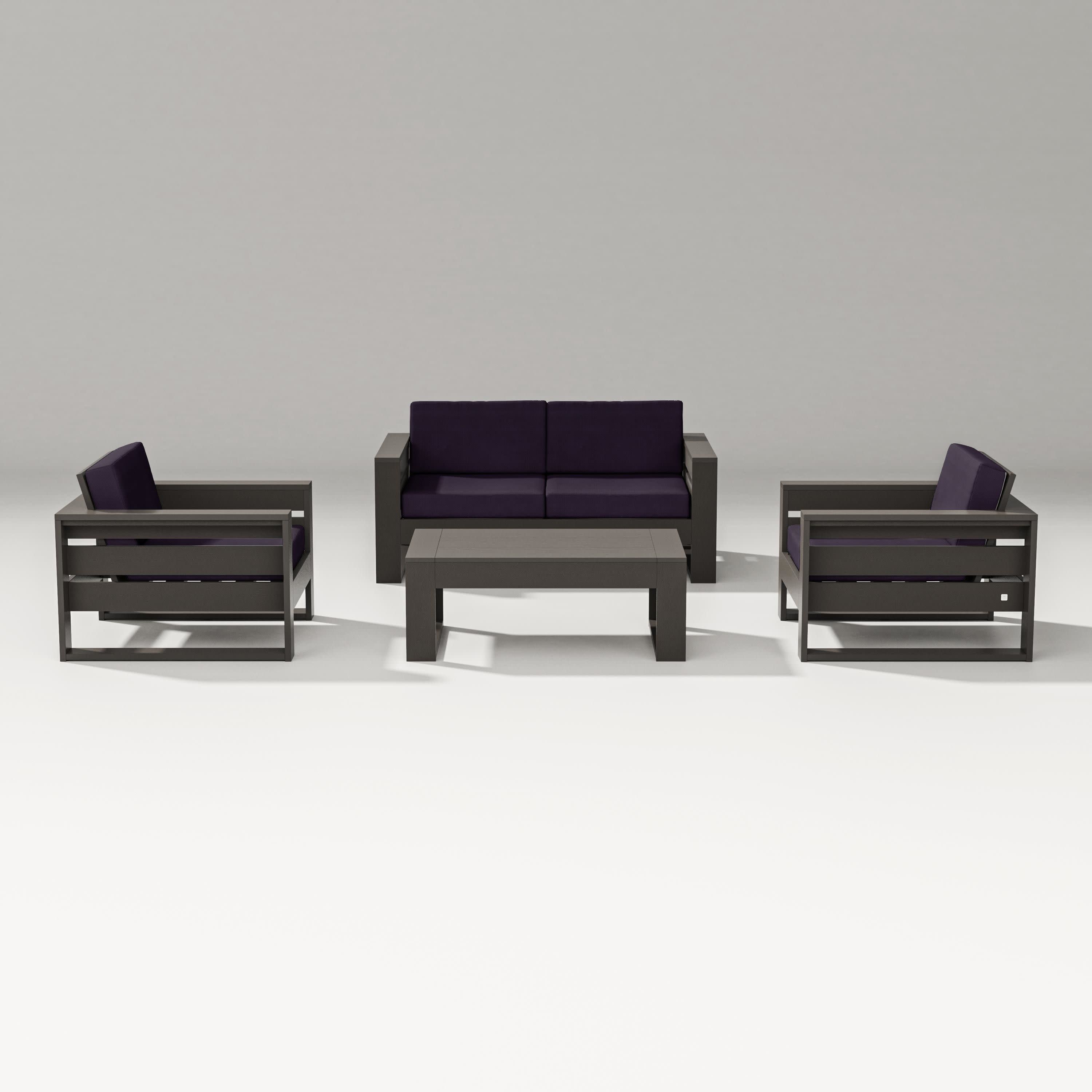 Latitude 4-Piece Lounge Loveseat Set in Vintage Coffee / Navy Linen