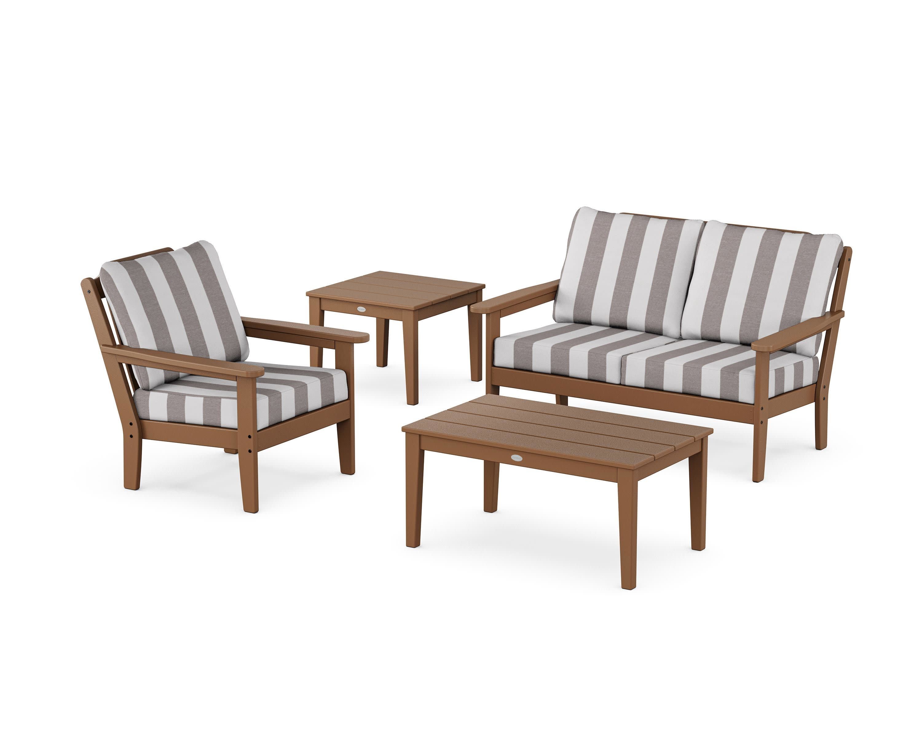 Wovendale 4-Piece Deep Seating Set in Teak / Cabana Stripe Grey Mist