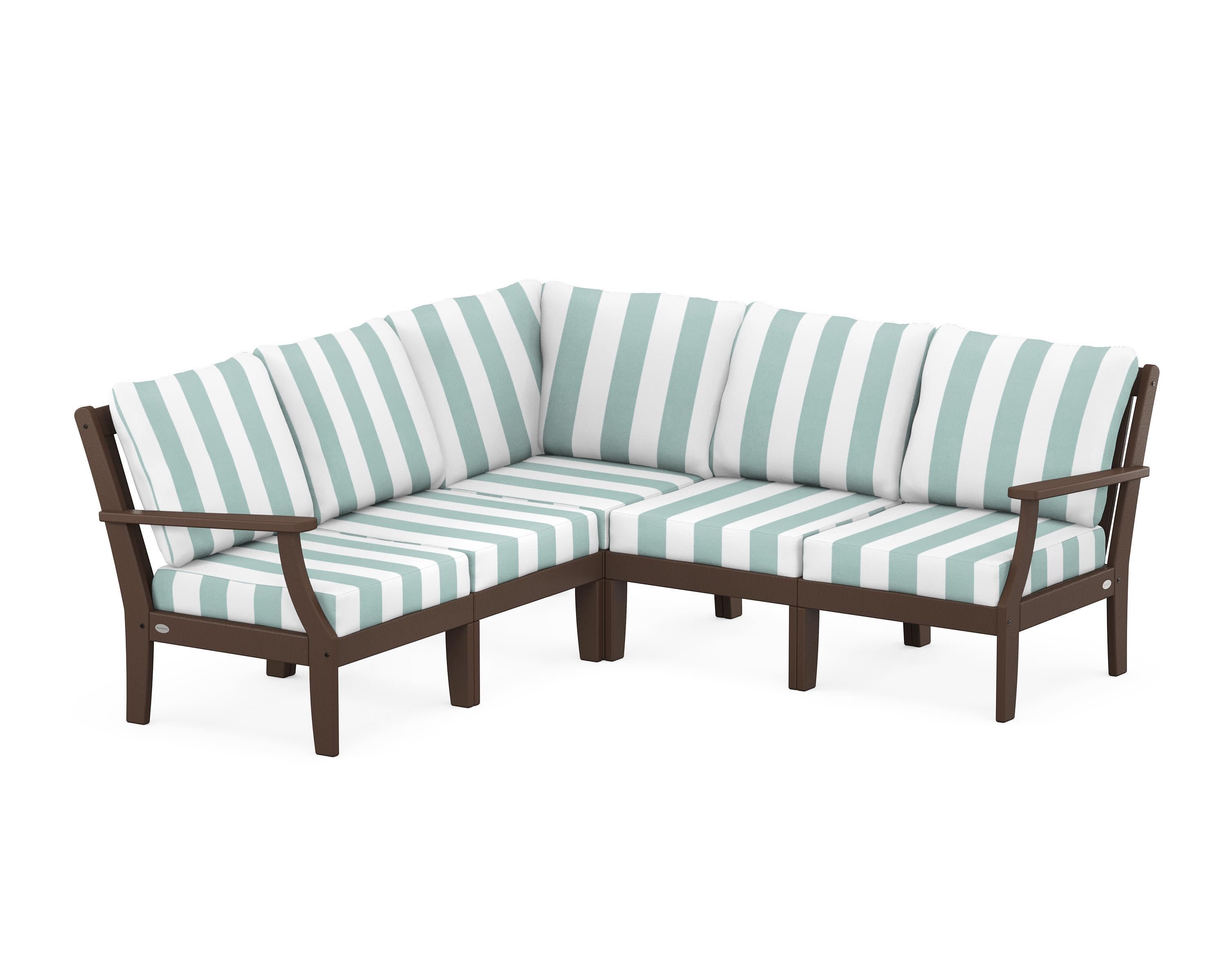 Braxton Modular 5-Piece Deep Seating Set in Mahogany / Cabana Stripe Glacier Spa