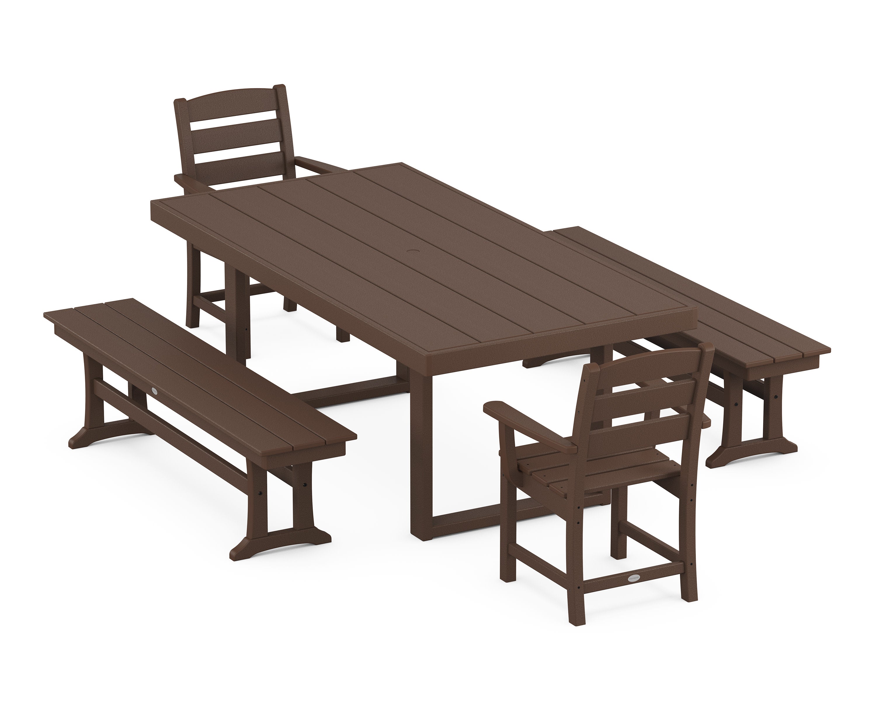 Lakeside 5-Piece Dining Set with Benches in Mahogany