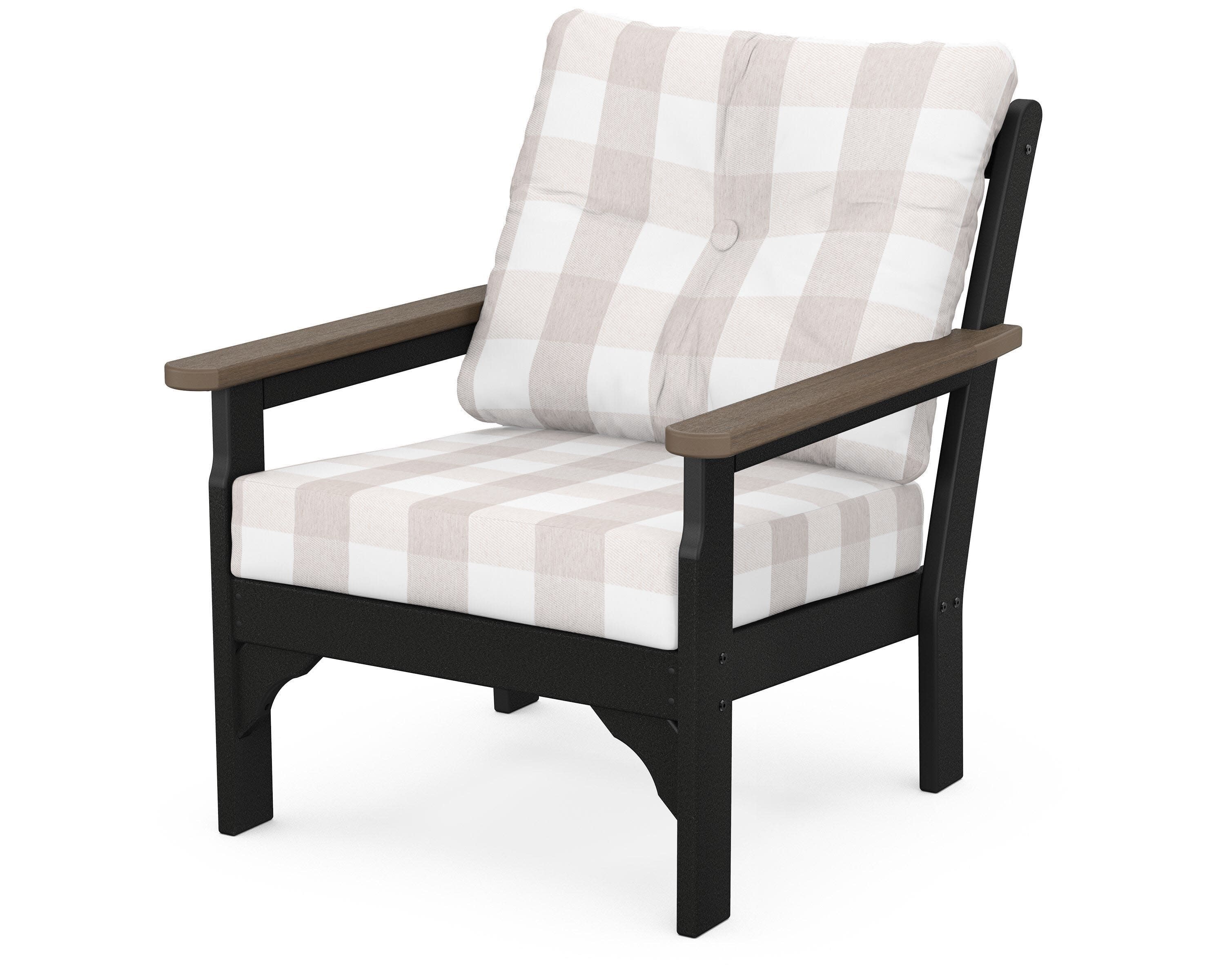 Vineyard Deep Seating Chair in White / Kona / Buffalo Plaid Dune Burlap