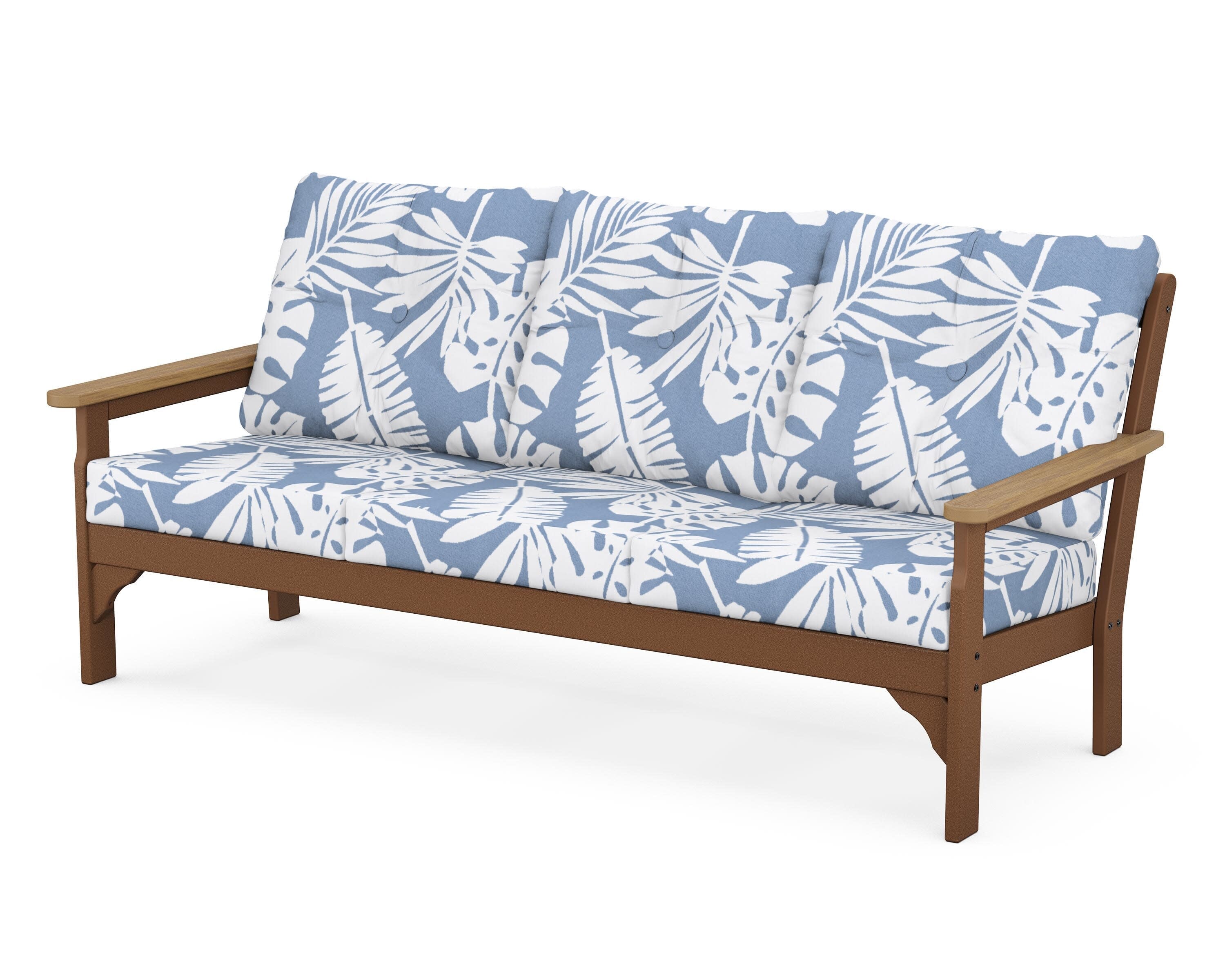 Vineyard Deep Seating Sofa in Teak / Natural / Leaf Sky Blue