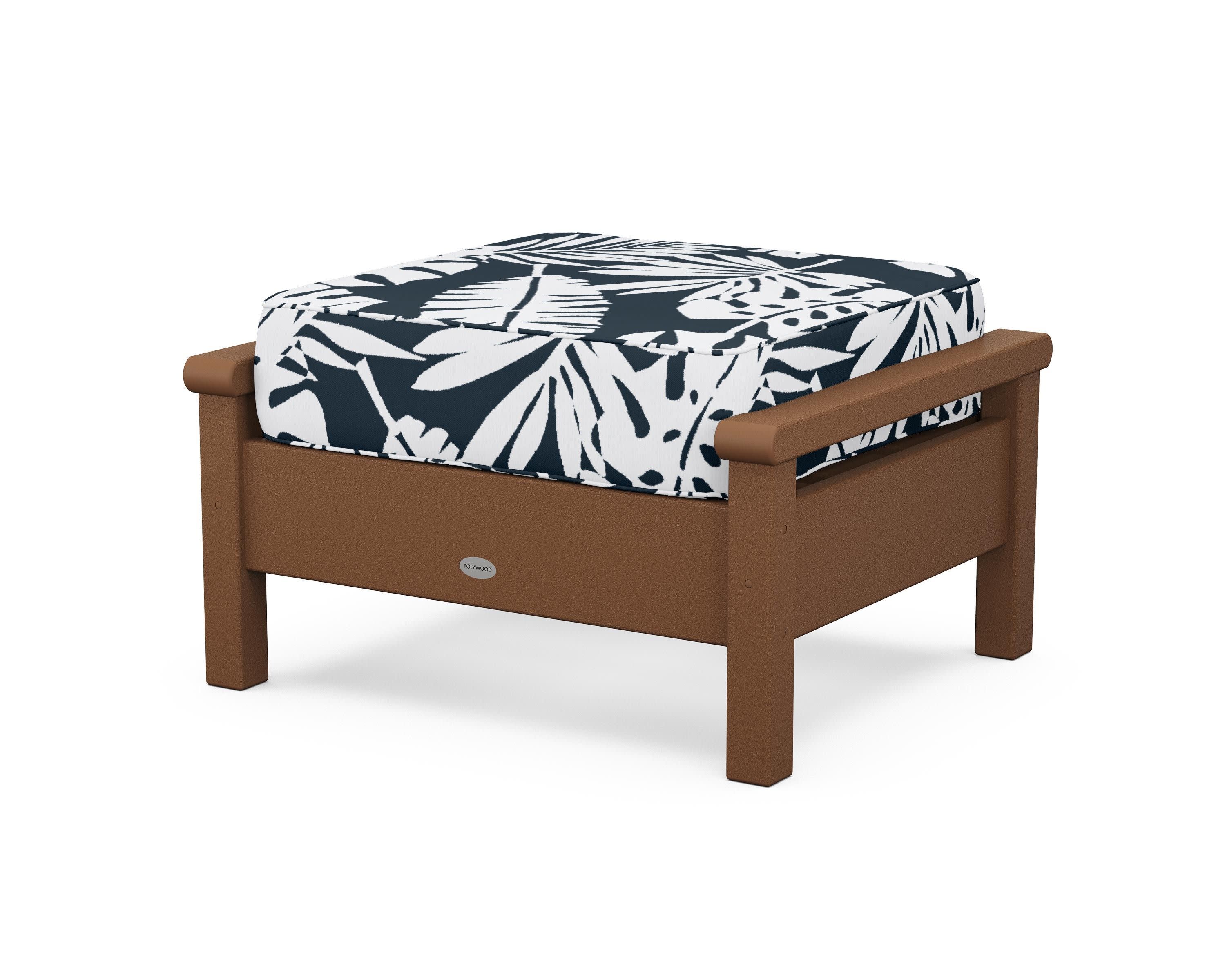 Harbour Deep Seating Ottoman in Teak / Leaf Marine Indigo