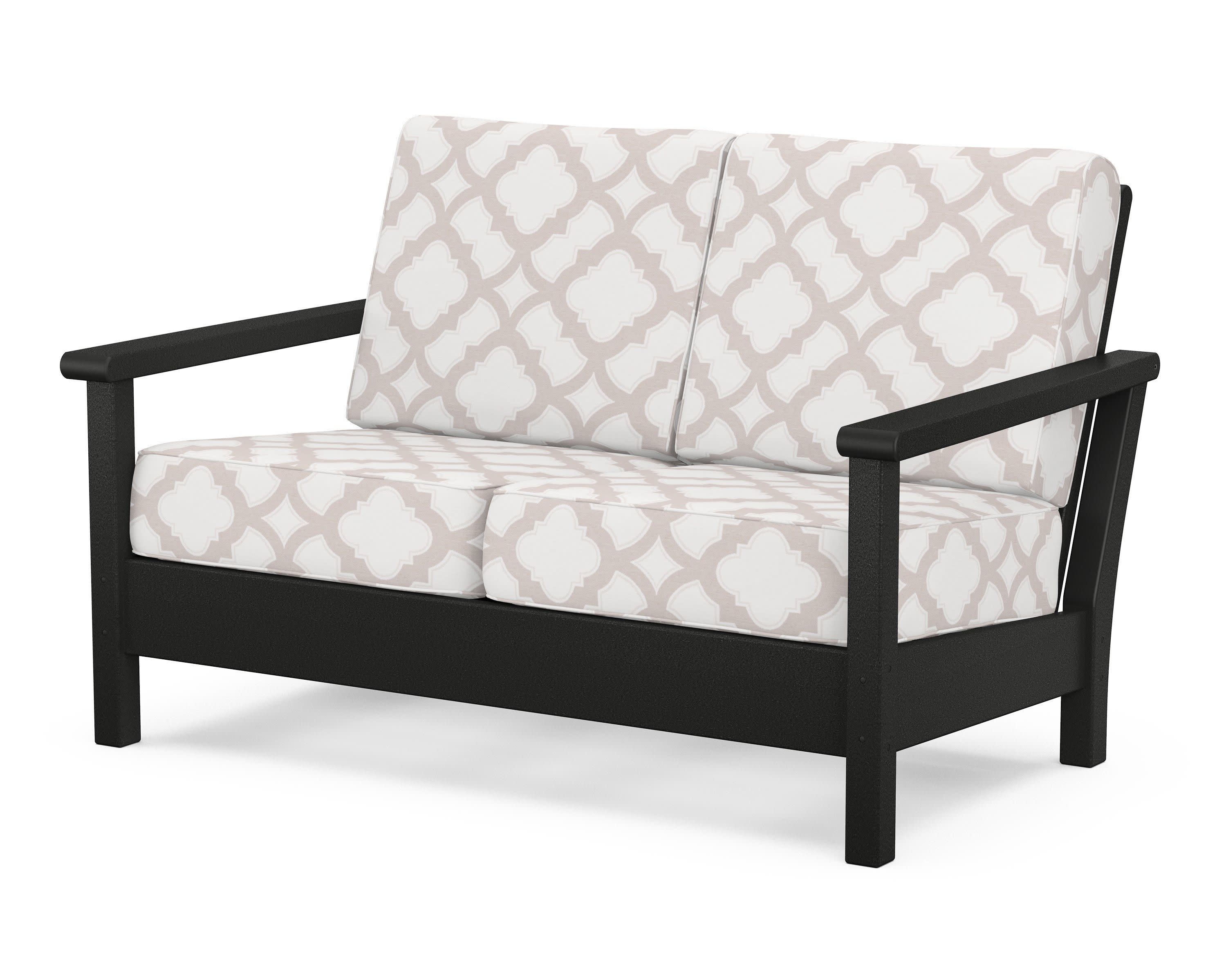 Harbour Deep Seating Loveseat in Black / Trellis Dune Burlap