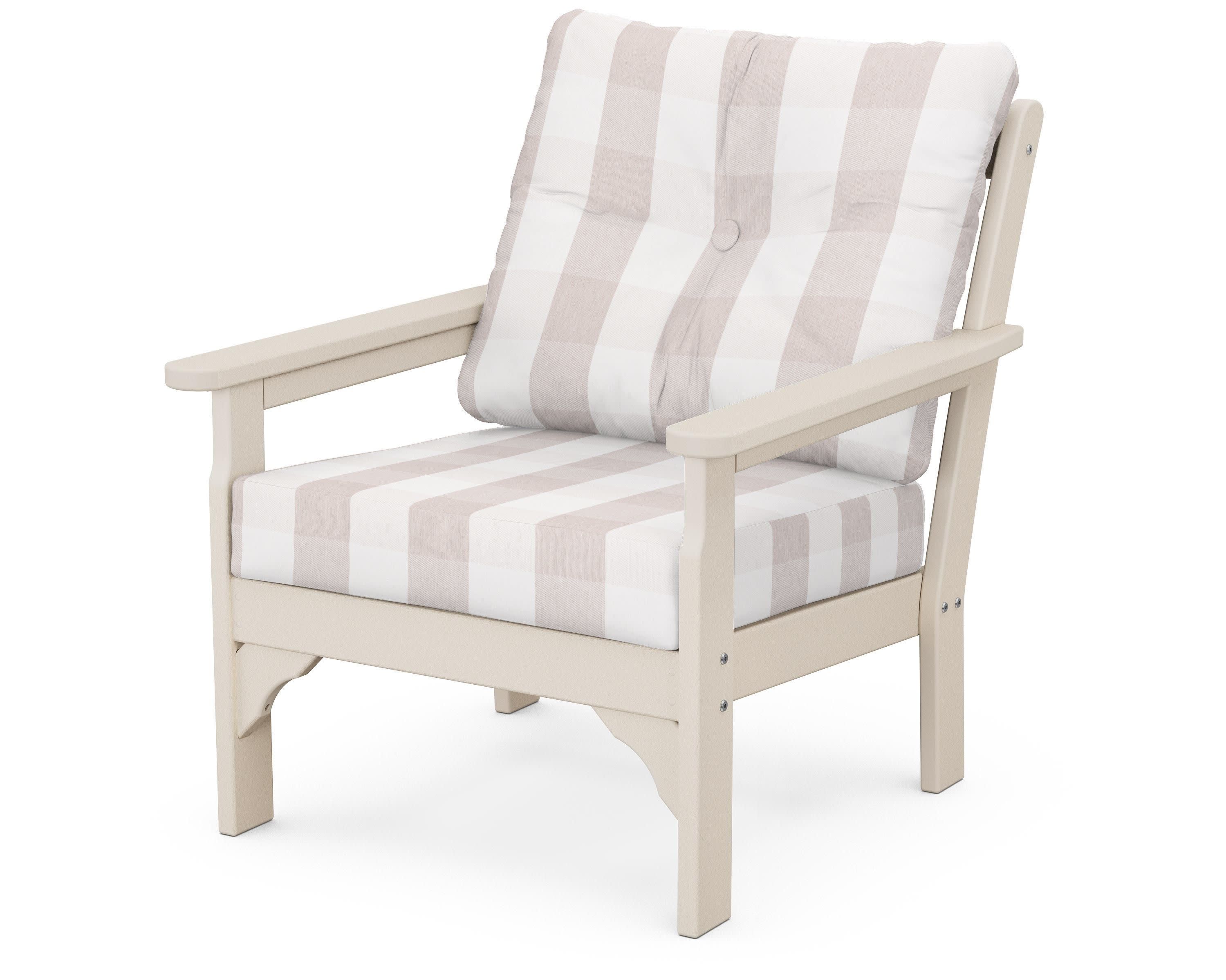 Vineyard Deep Seating Chair in Sand / Buffalo Plaid Dune Burlap