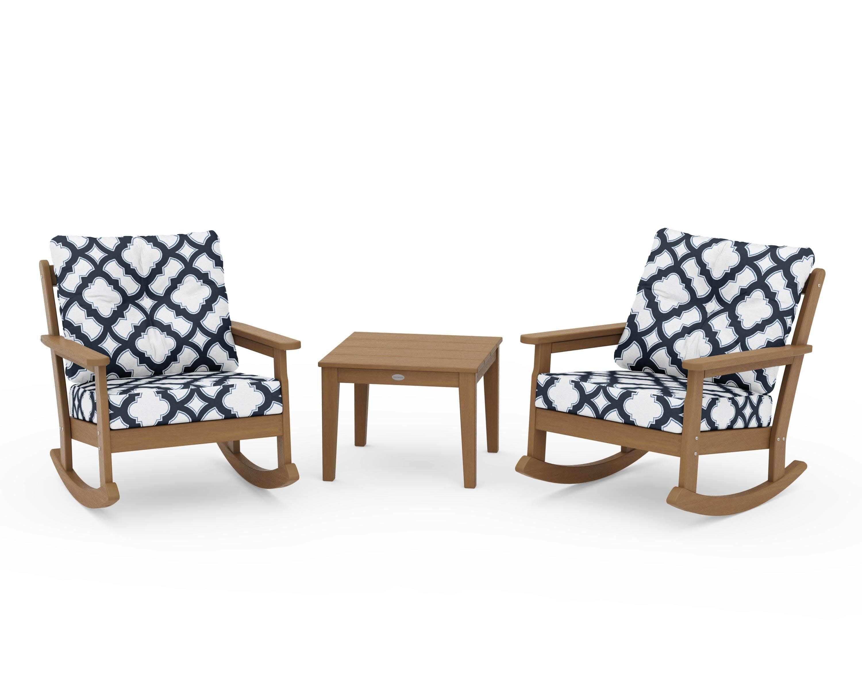 Vineyard 3-Piece Deep Seating Rocker Set in Natural / Trellis Marine Indigo