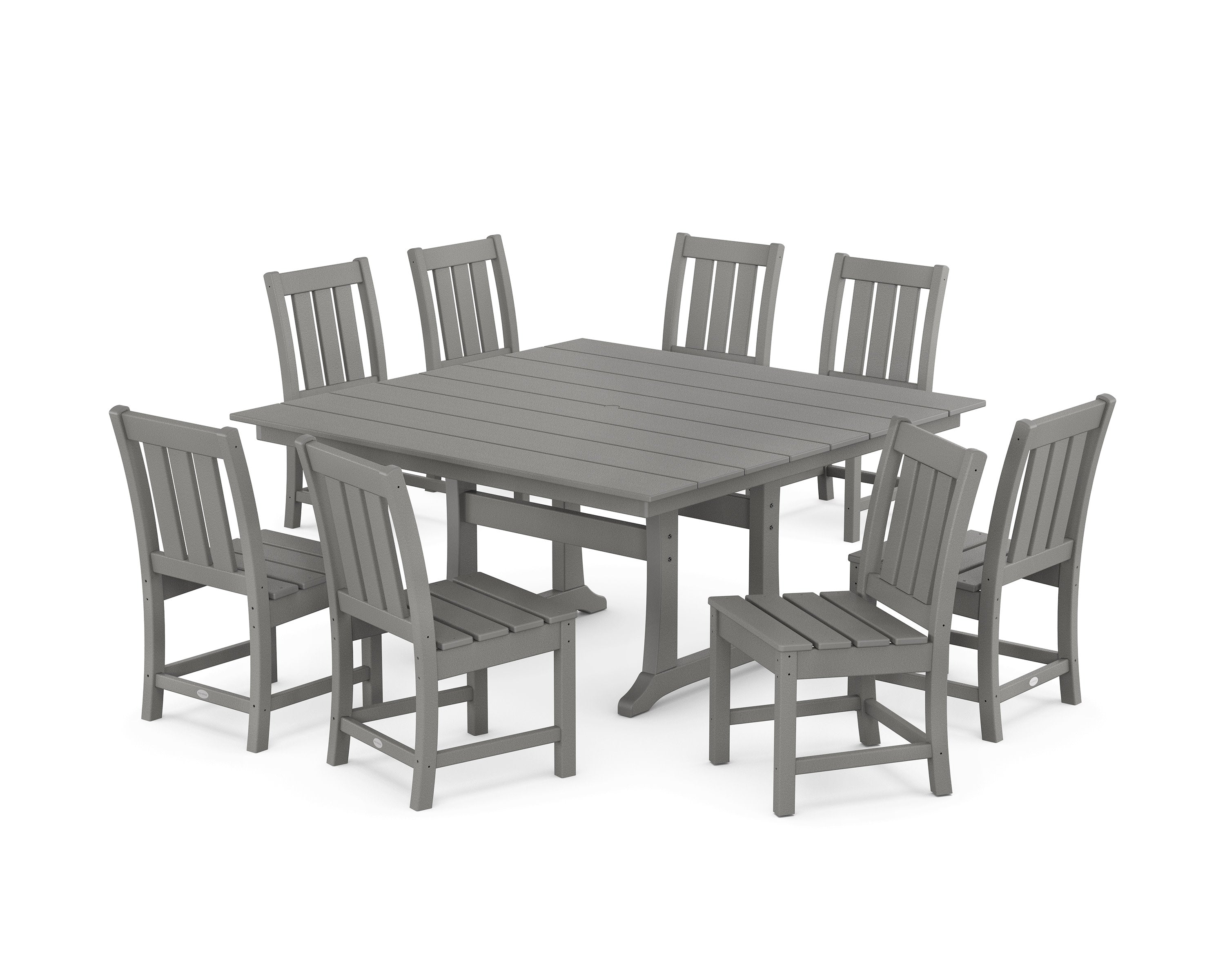 Oxford Side Chair 9-Piece Square Farmhouse Dining Set with Trestle Legs in Slate Grey