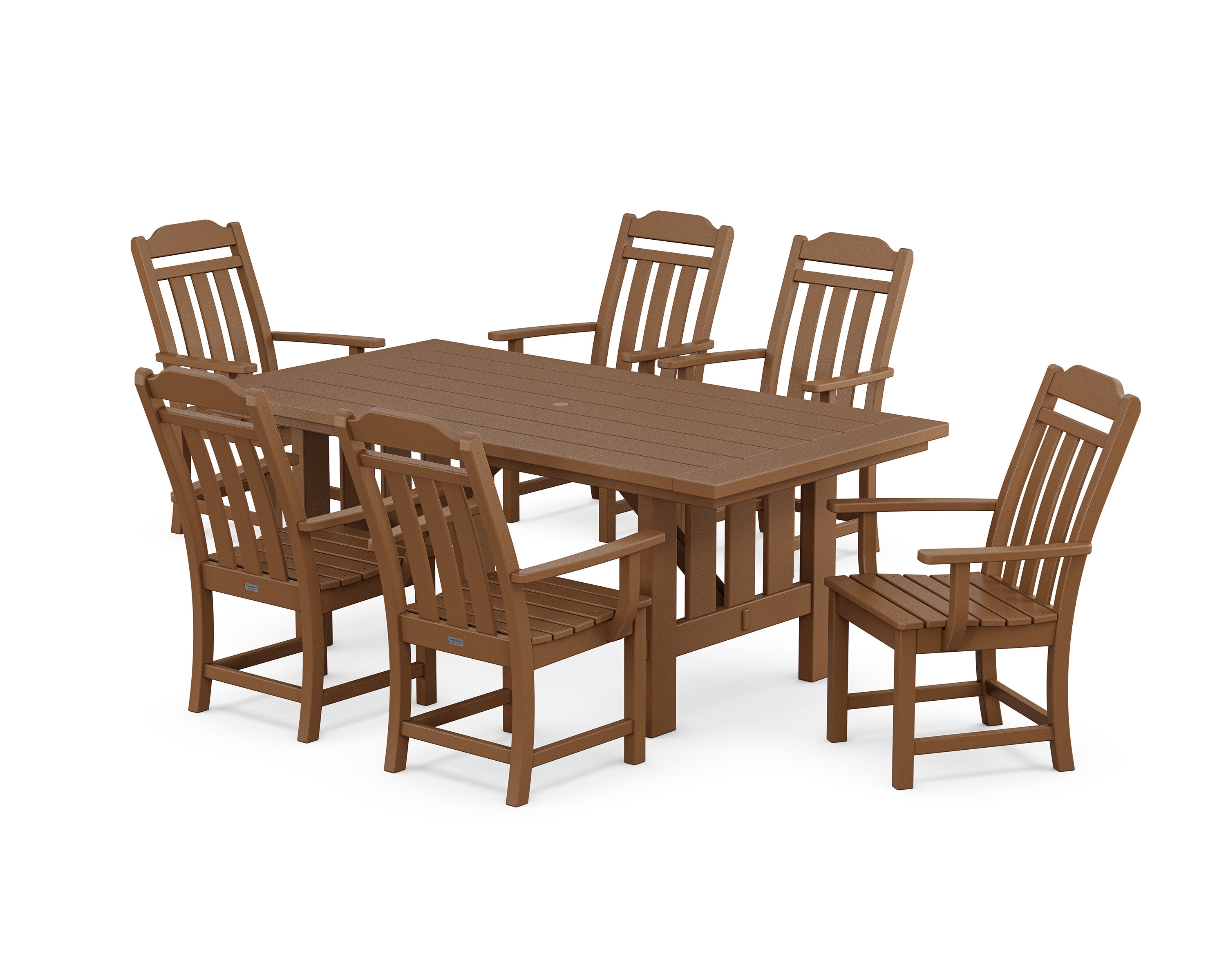 Cottage Arm Chair 7-Piece Mission Dining Set in Teak