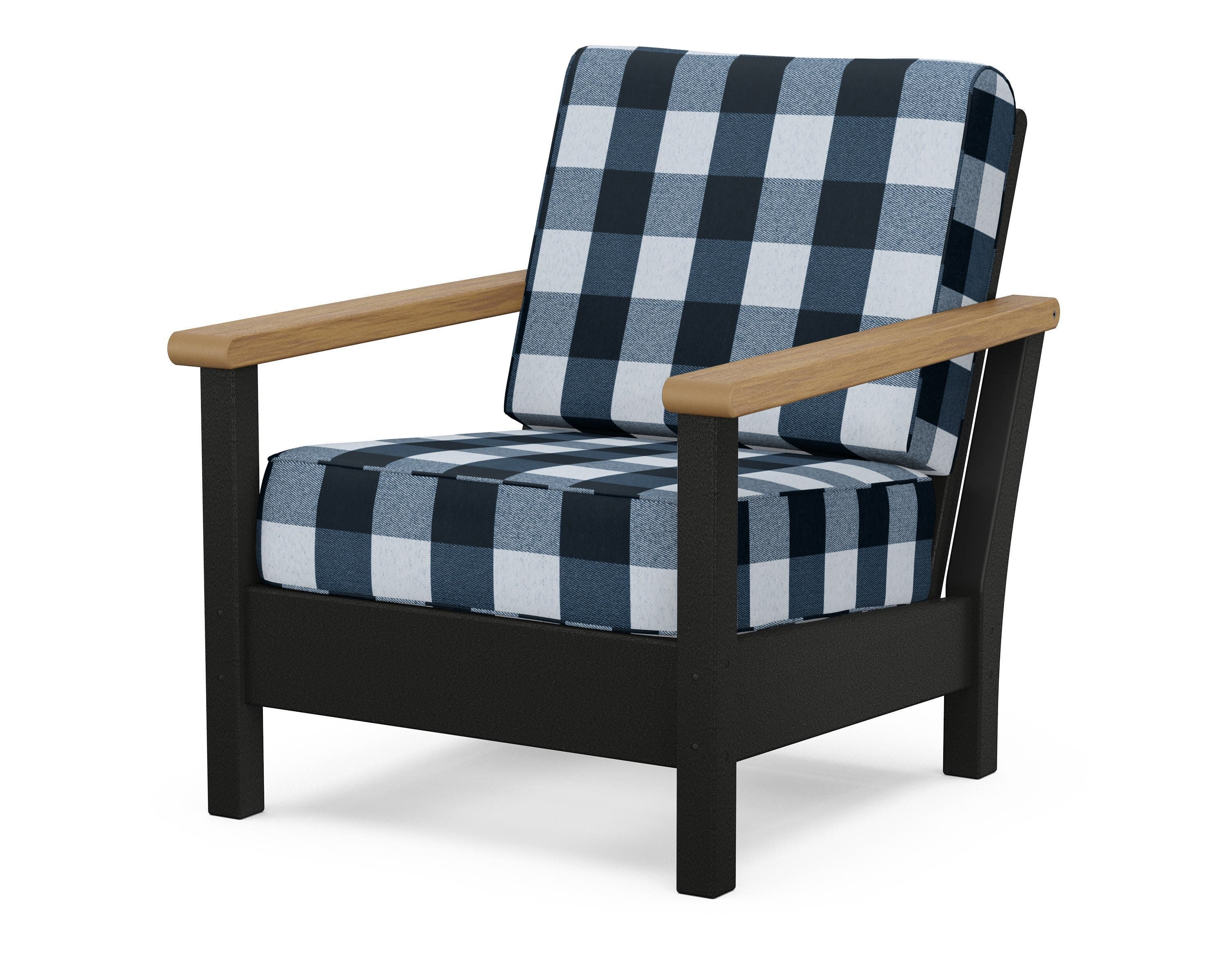 Harbour Deep Seating Chair in Black / Natural / Buffalo Plaid Marine Indigo