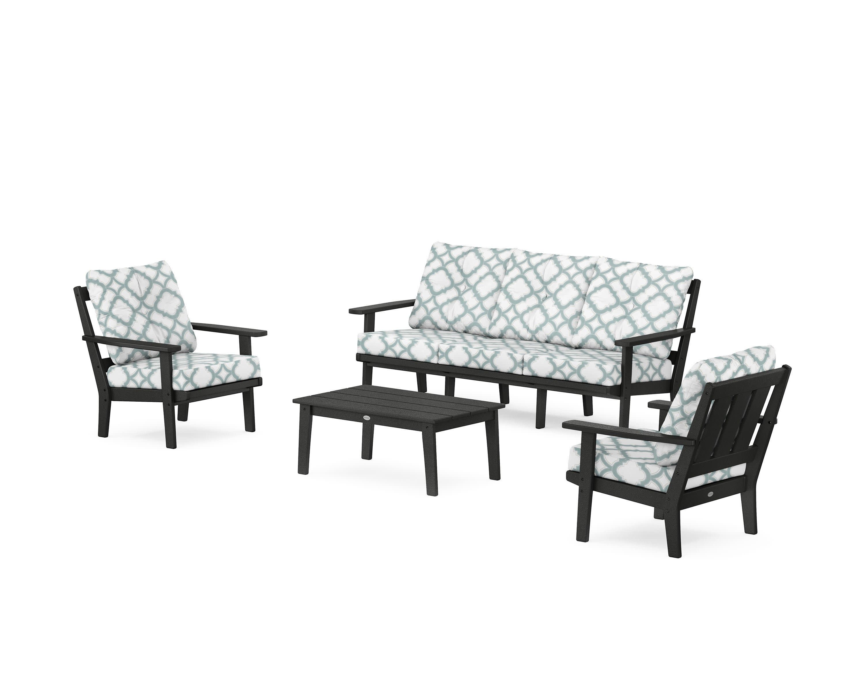 Oxford 4-Piece Deep Seating Set with Sofa in Black / Trellis Glacier Spa