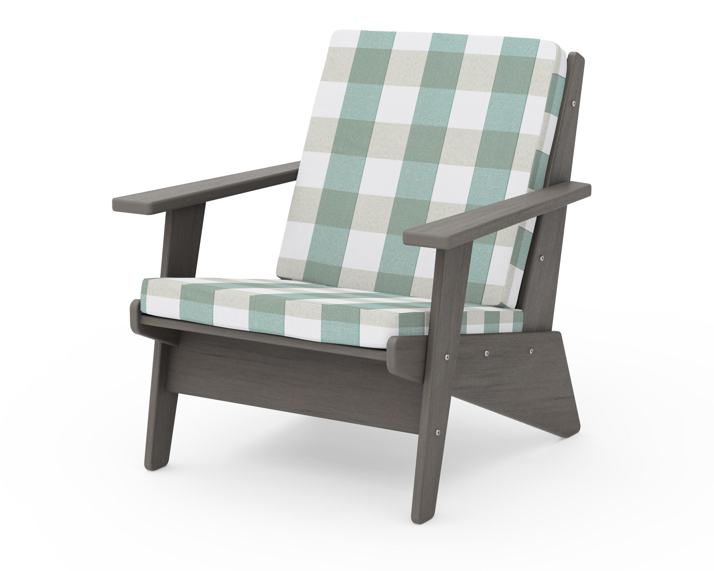 Riviera Modern Lounge Chair in Driftwood / Buffalo Plaid Glacier Spa